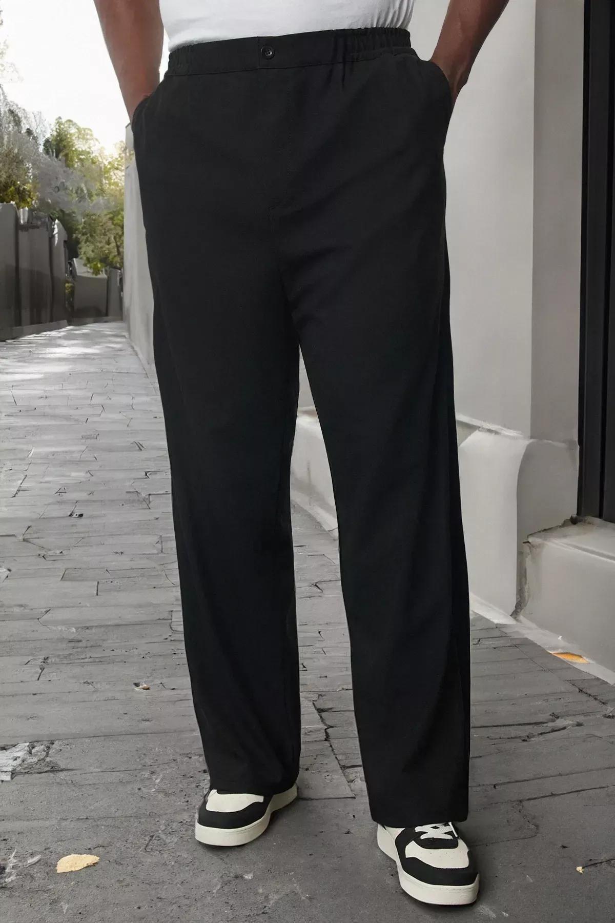 Black Straight Fit Plus-Size Trousers, , large image number 0