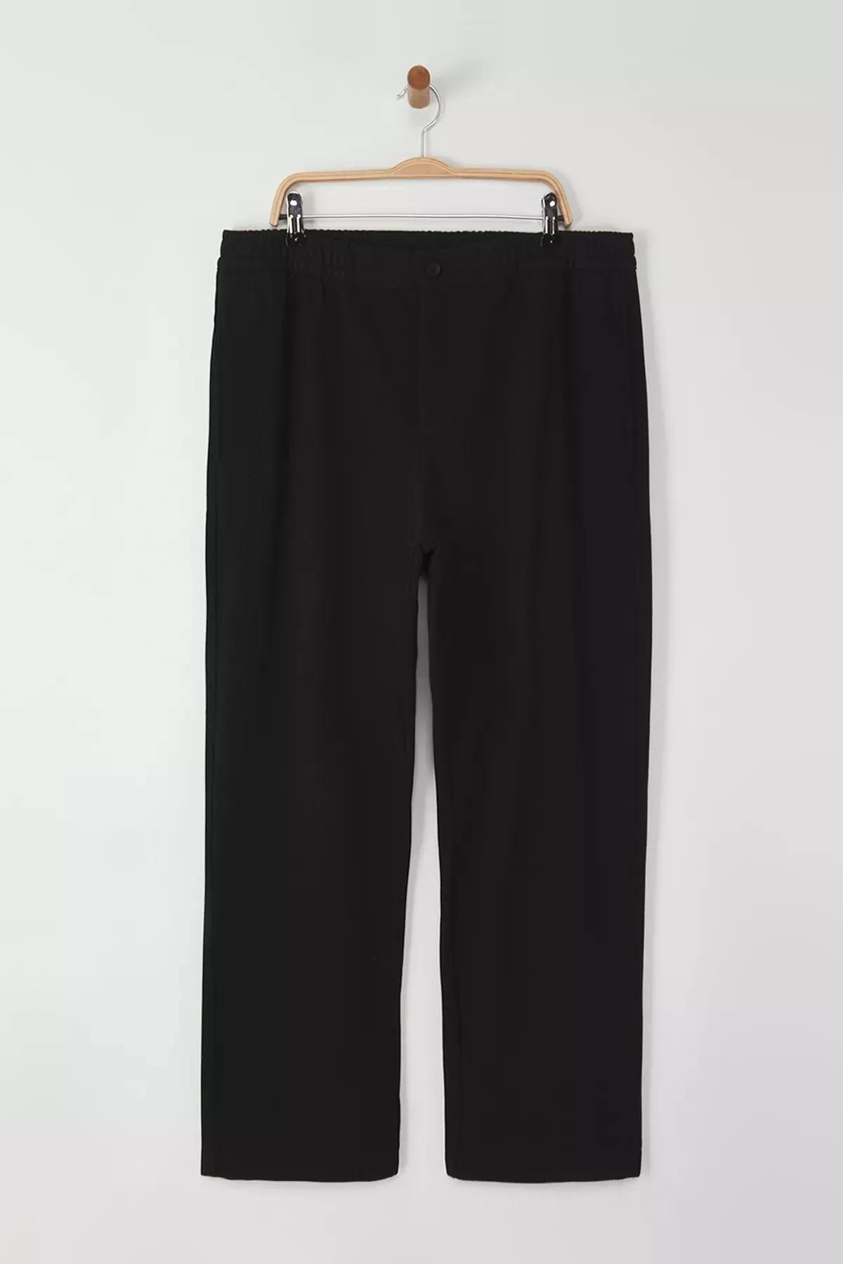 Black Straight Fit Plus-Size Trousers, , large image number 1