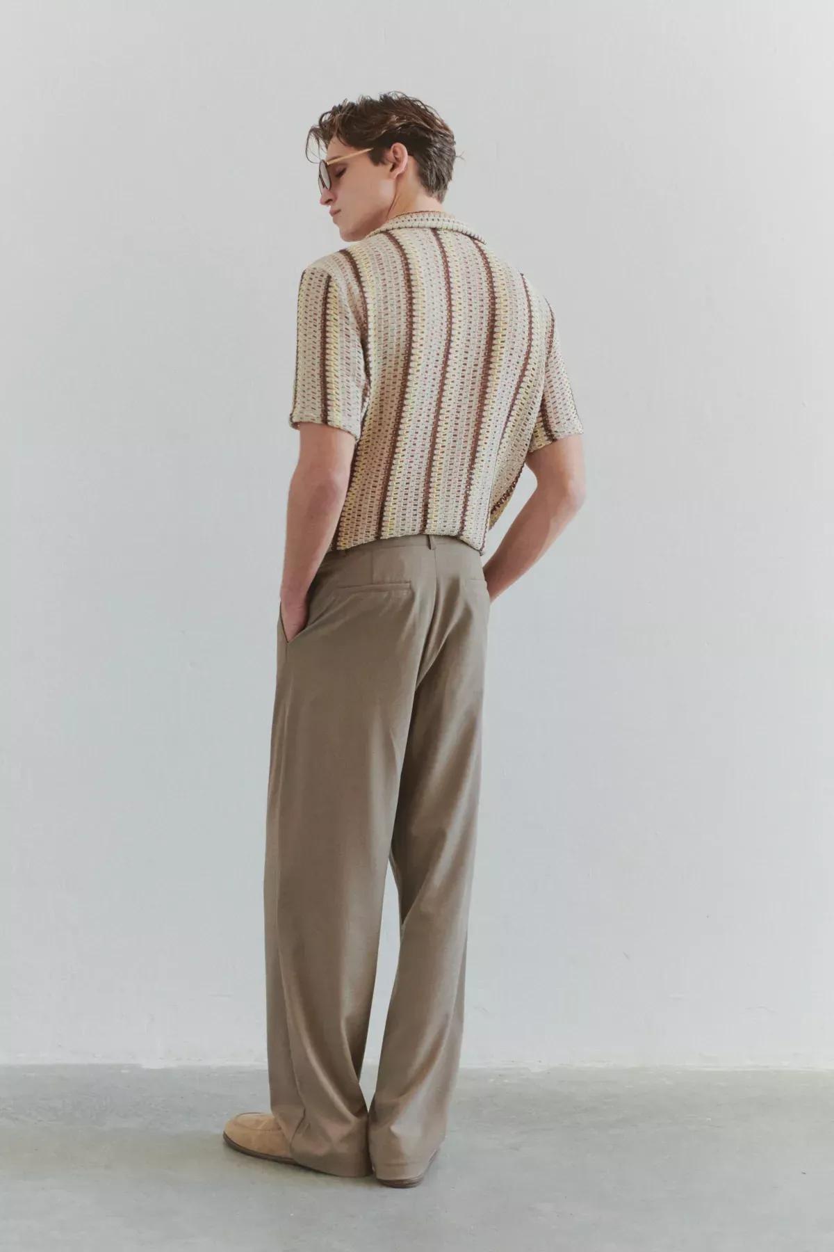 Beige Wide Leg Trousers, Beige, large image number 3