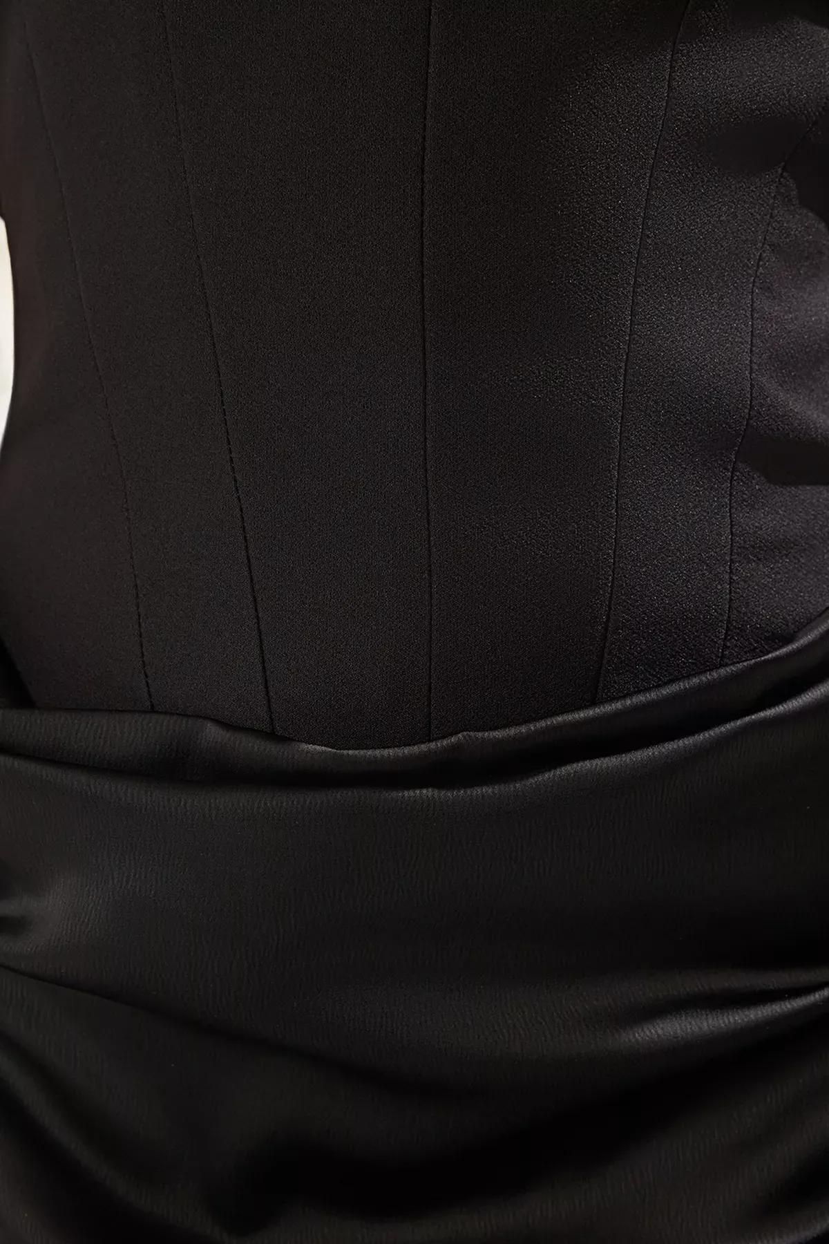 Black Strapless Woven Long Elegant Graduation/Prom Evening Night Prom Dress TPRAW25EL00195, , large image number 2