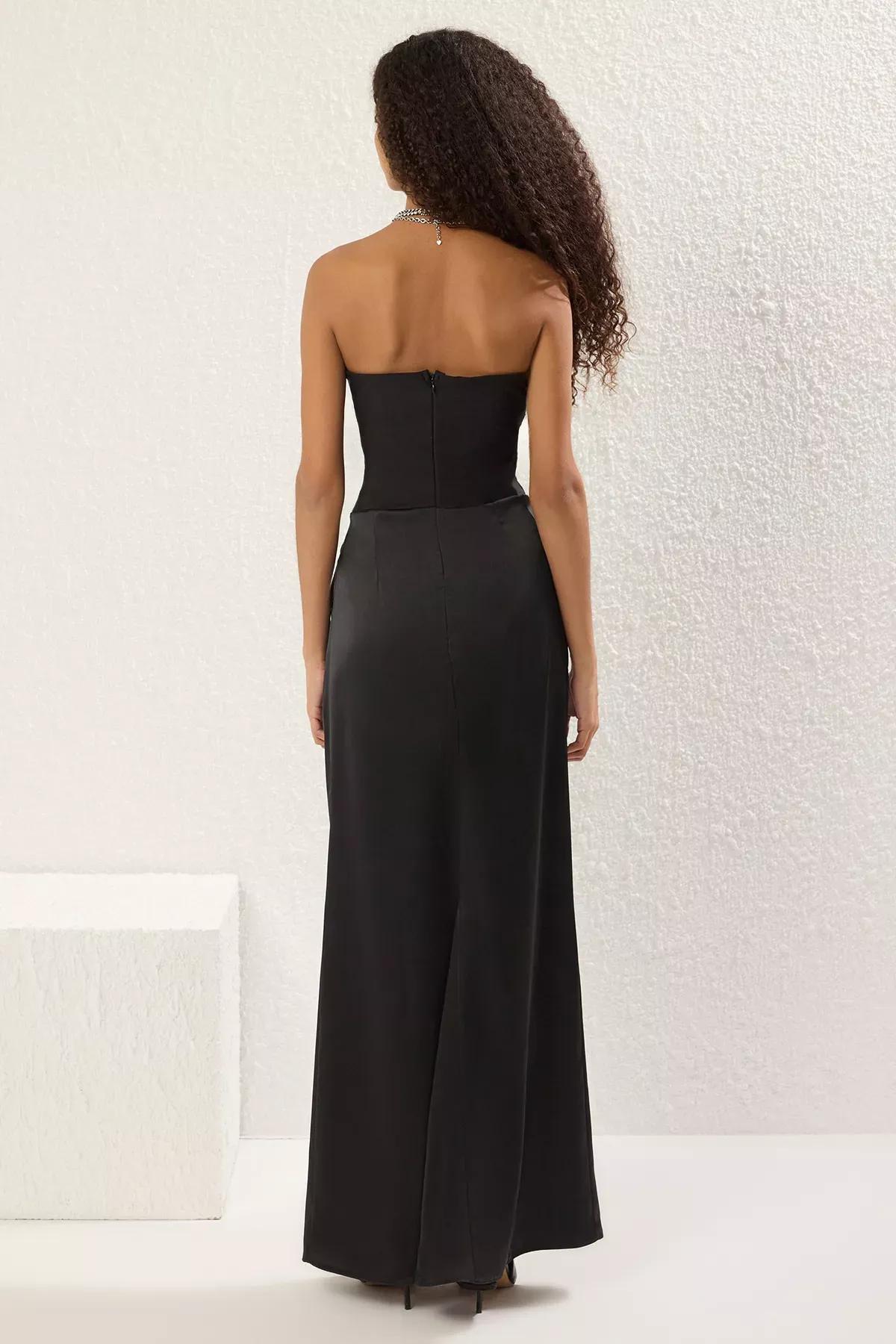 Black Strapless Woven Long Elegant Graduation/Prom Evening Night Prom Dress TPRAW25EL00195, , large image number 3