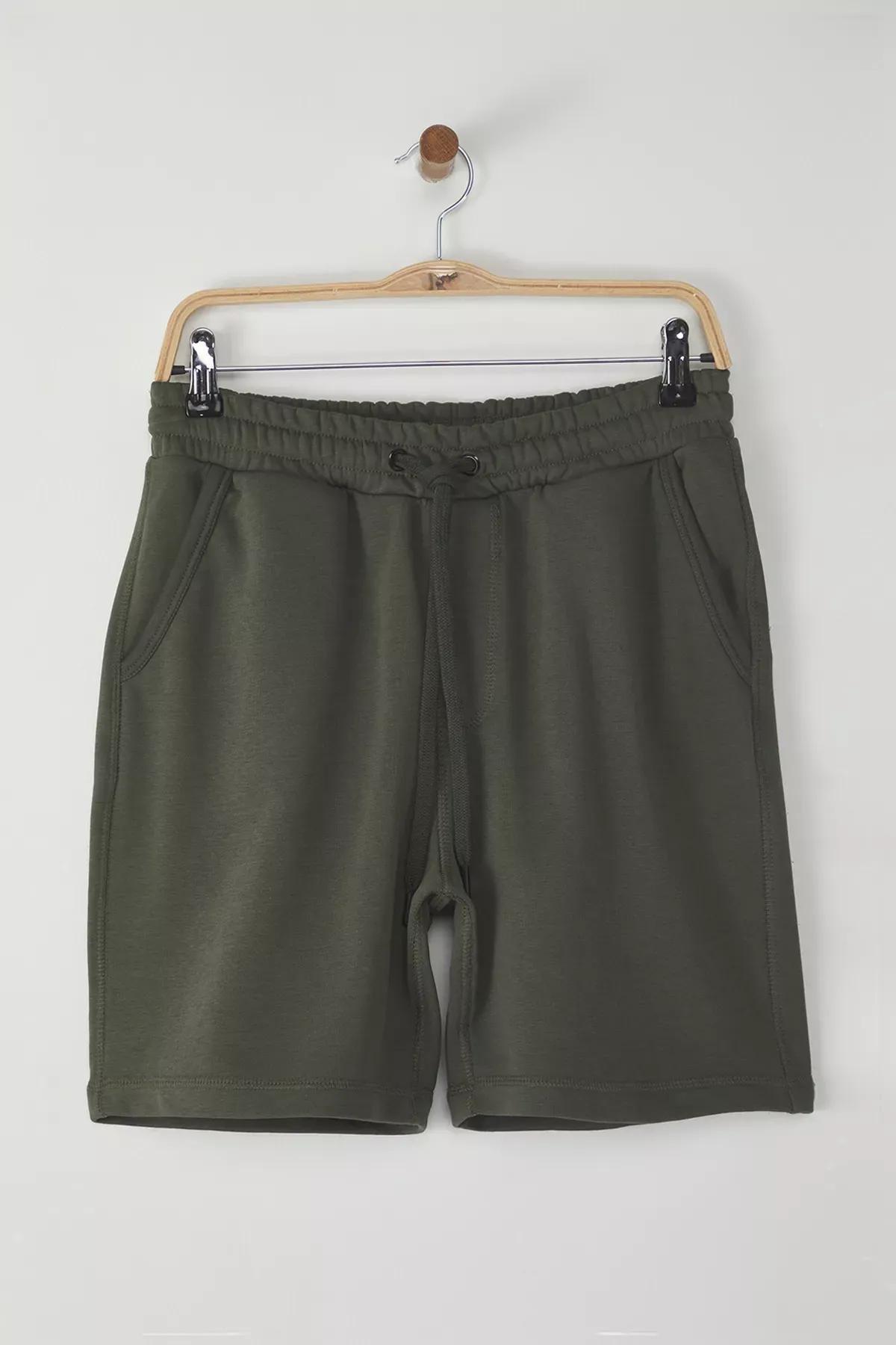 Green Stitched Bermuda Shorts, Khaki, large image number 4