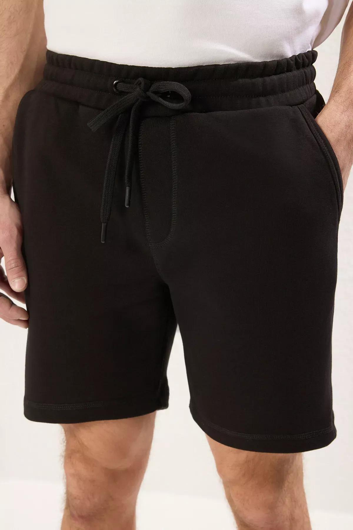 Black Regular Cut Cardigan Shorts, BLACK, medium