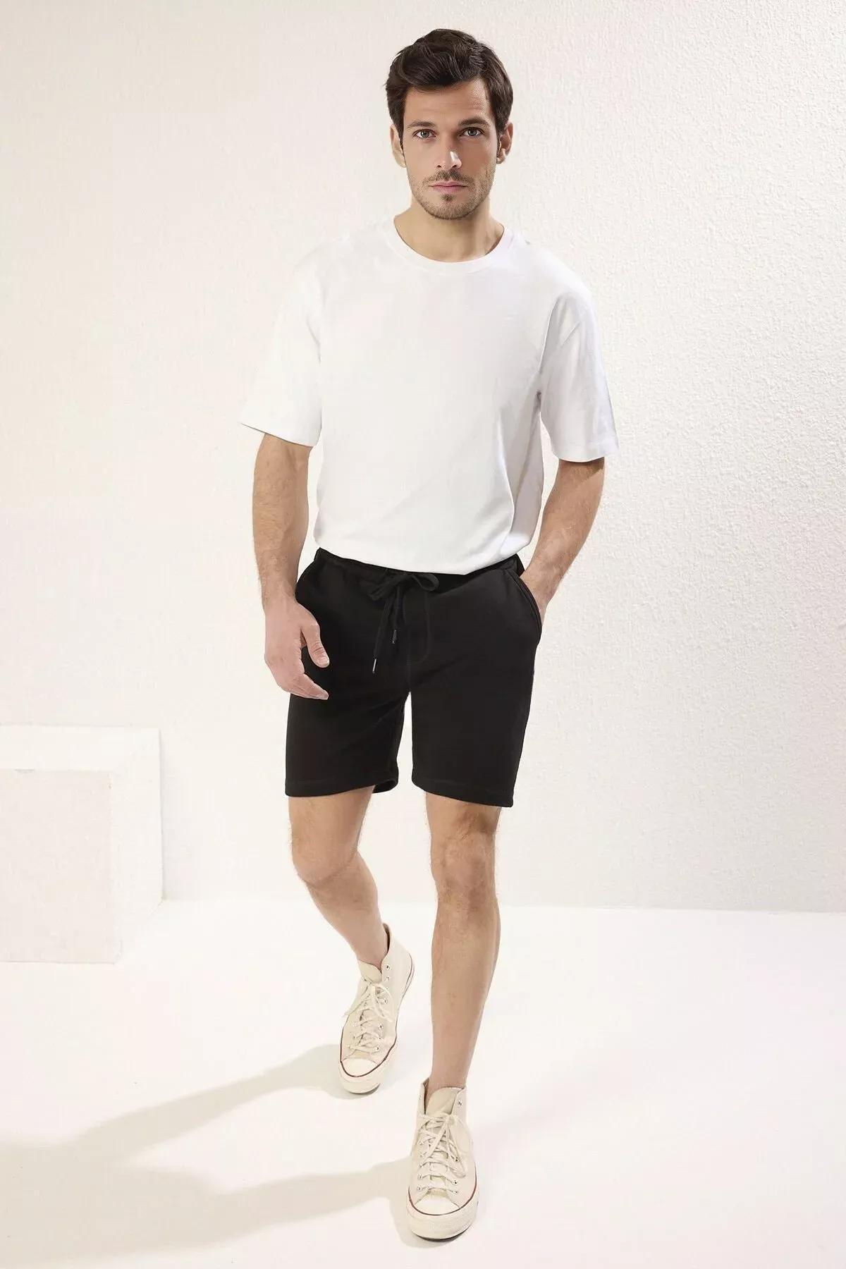 Black Regular Cut Cardigan Shorts, BLACK, large image number 1