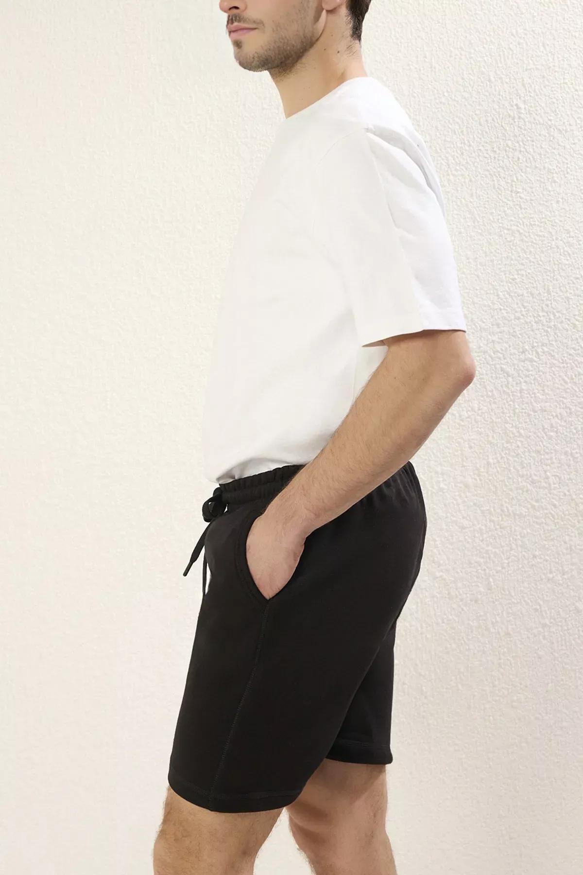 Black Regular Cut Cardigan Shorts, BLACK, large image number 2