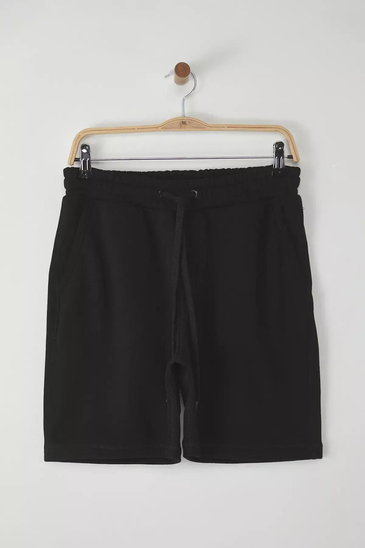 Black Regular Cut Cardigan Shorts, BLACK, large image number 7