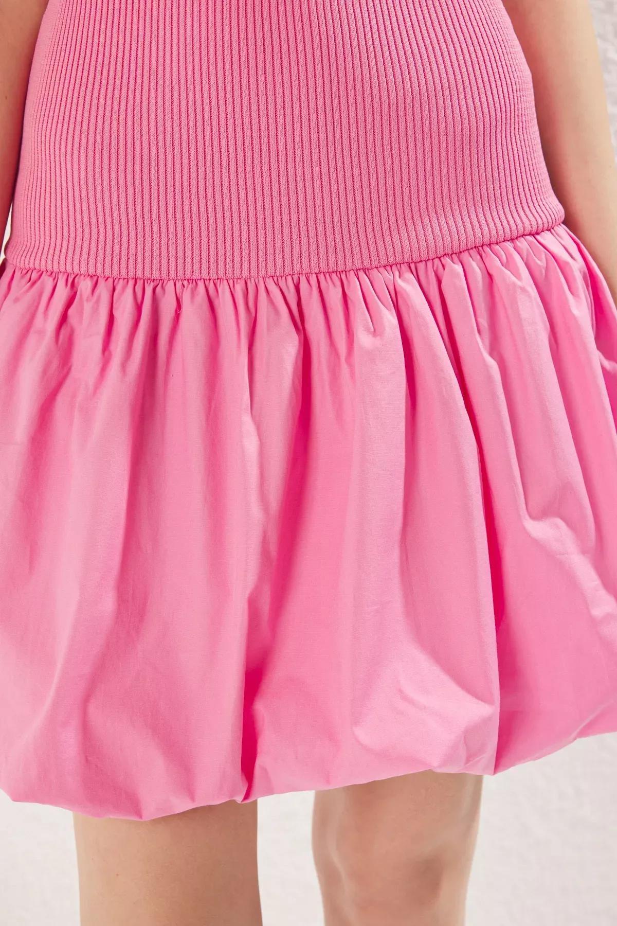 Pink Plain High Collar Mini Dress, Pink, large image number 3