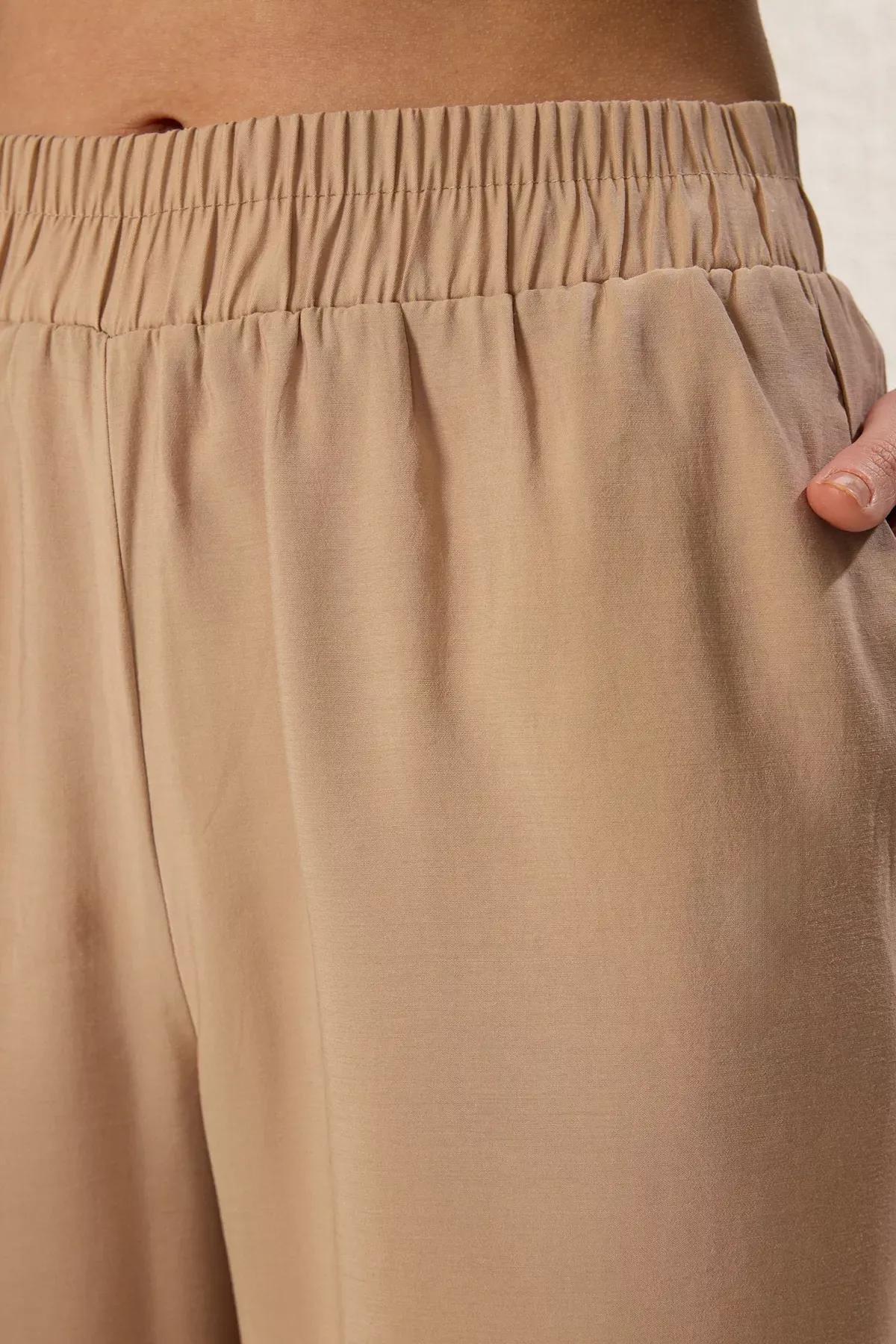 Brown Pleated Wide Leg Trousers, Mink, large image number 4