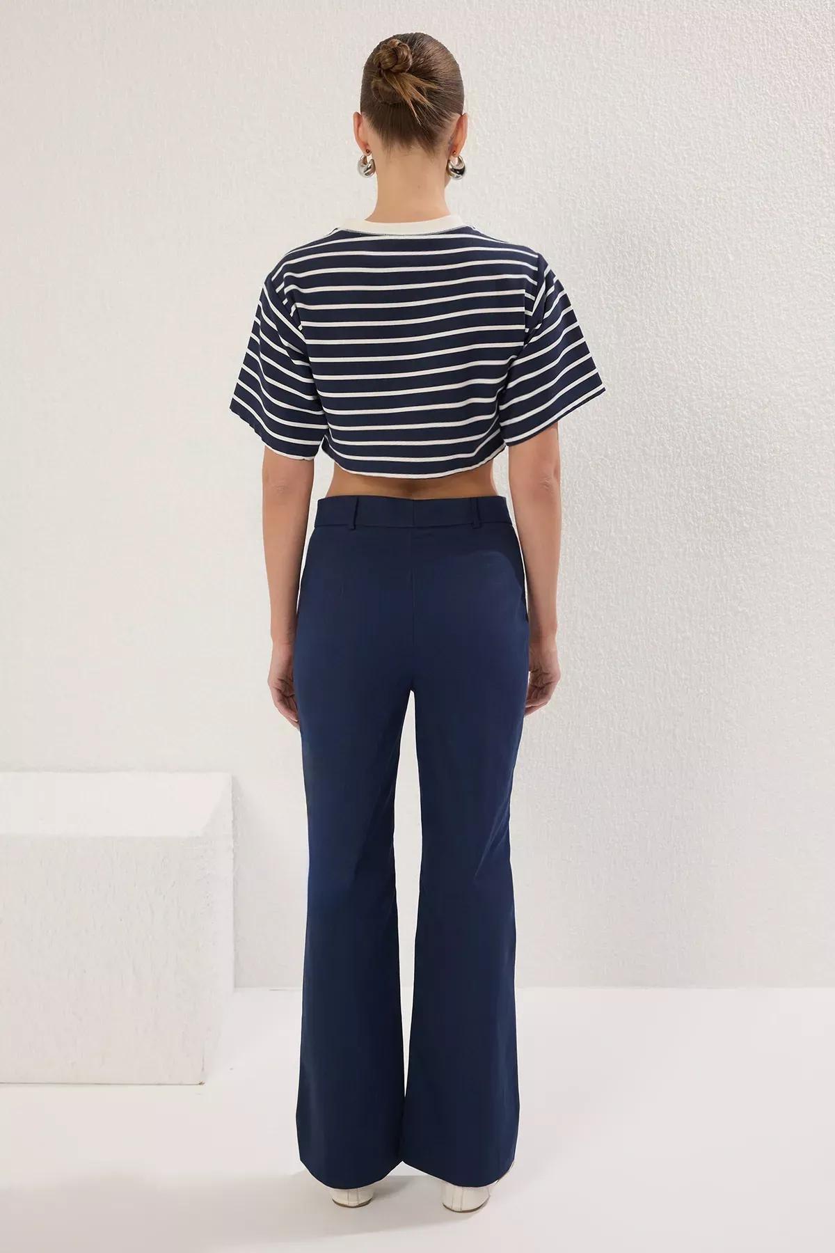 Navy Faux Pocket Bootcut Trousers, , large image number 3