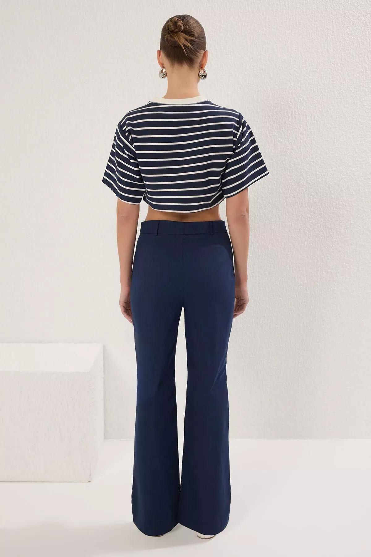 Navy Faux Pocket Bootcut Trousers, Navy blue, large image number 6