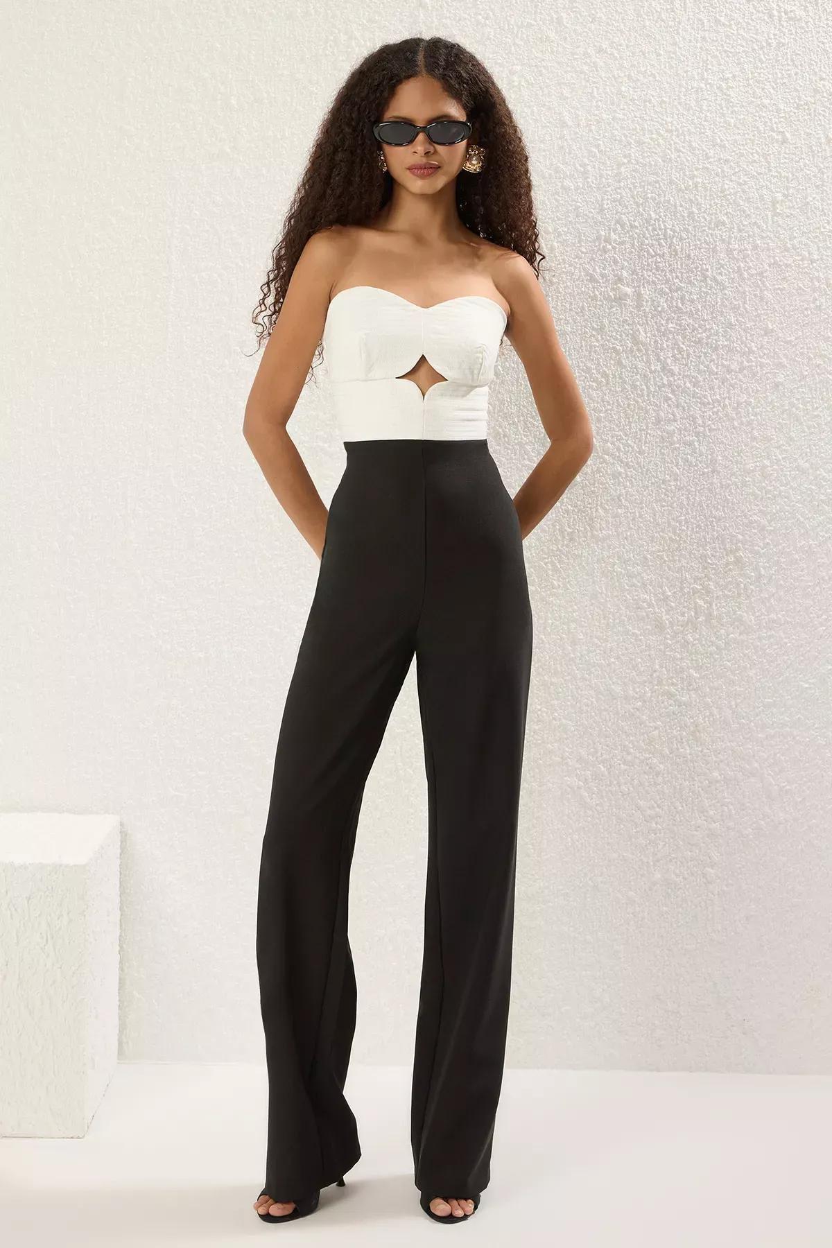 Black White Strapless Cutout Jumpsuit, , large image number 1
