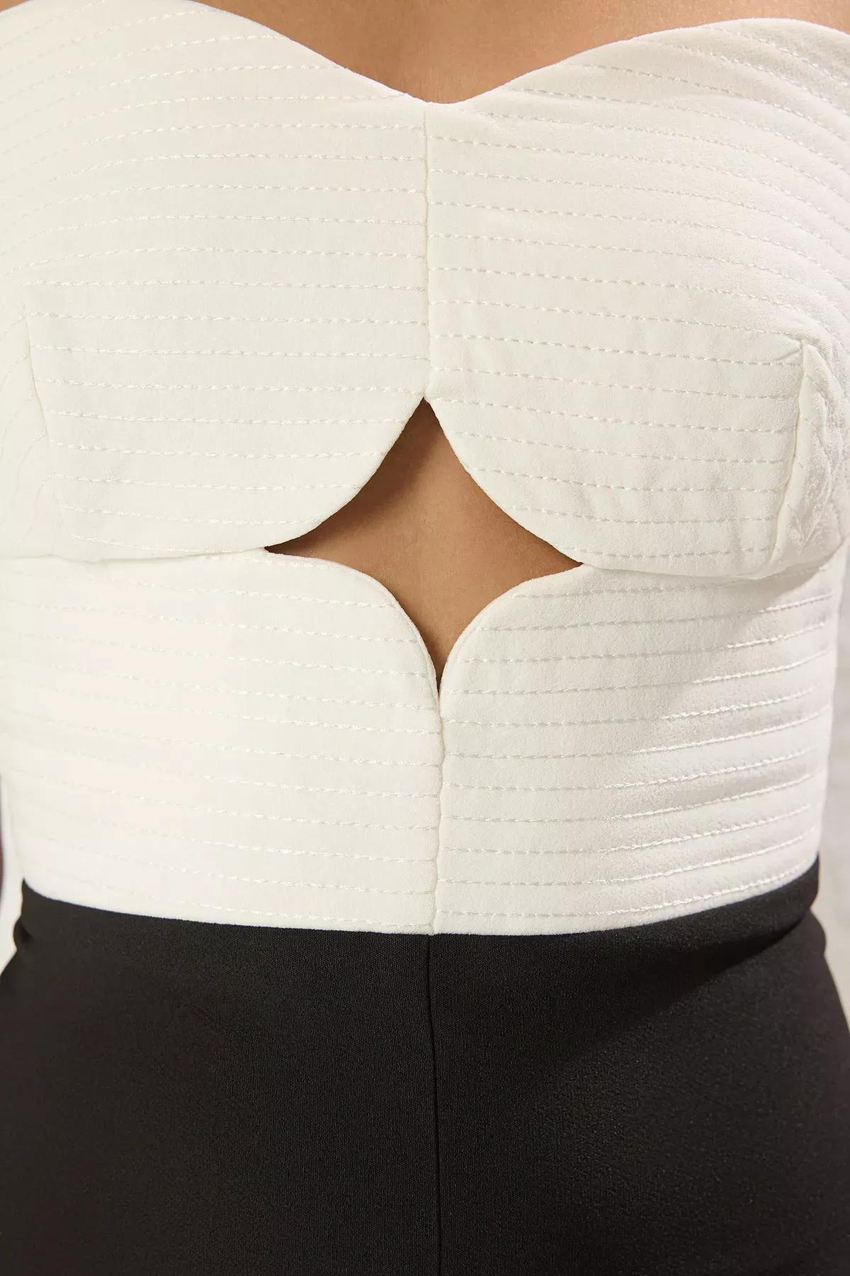 Black White Strapless Cutout Jumpsuit, , large image number 2