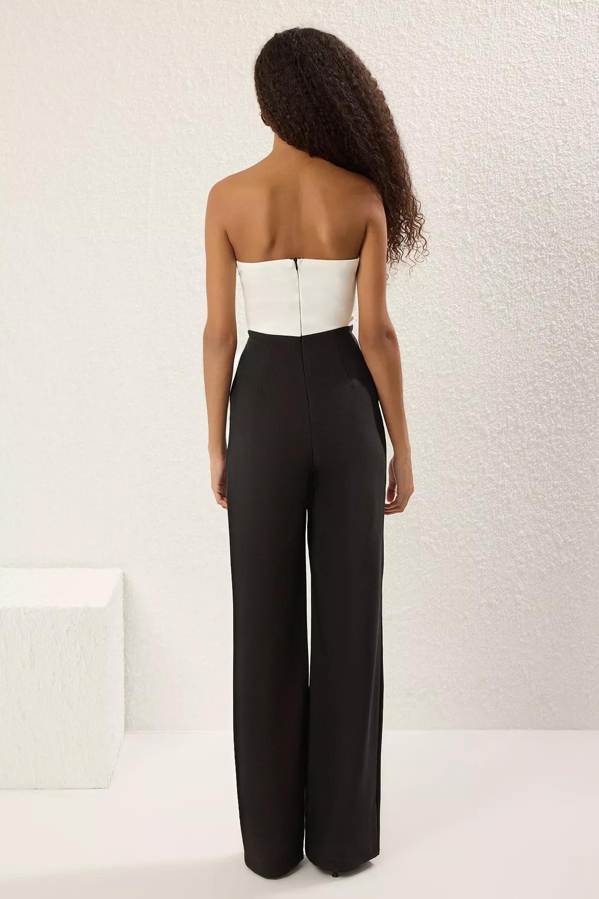 Black White Strapless Cutout Jumpsuit, , large image number 3