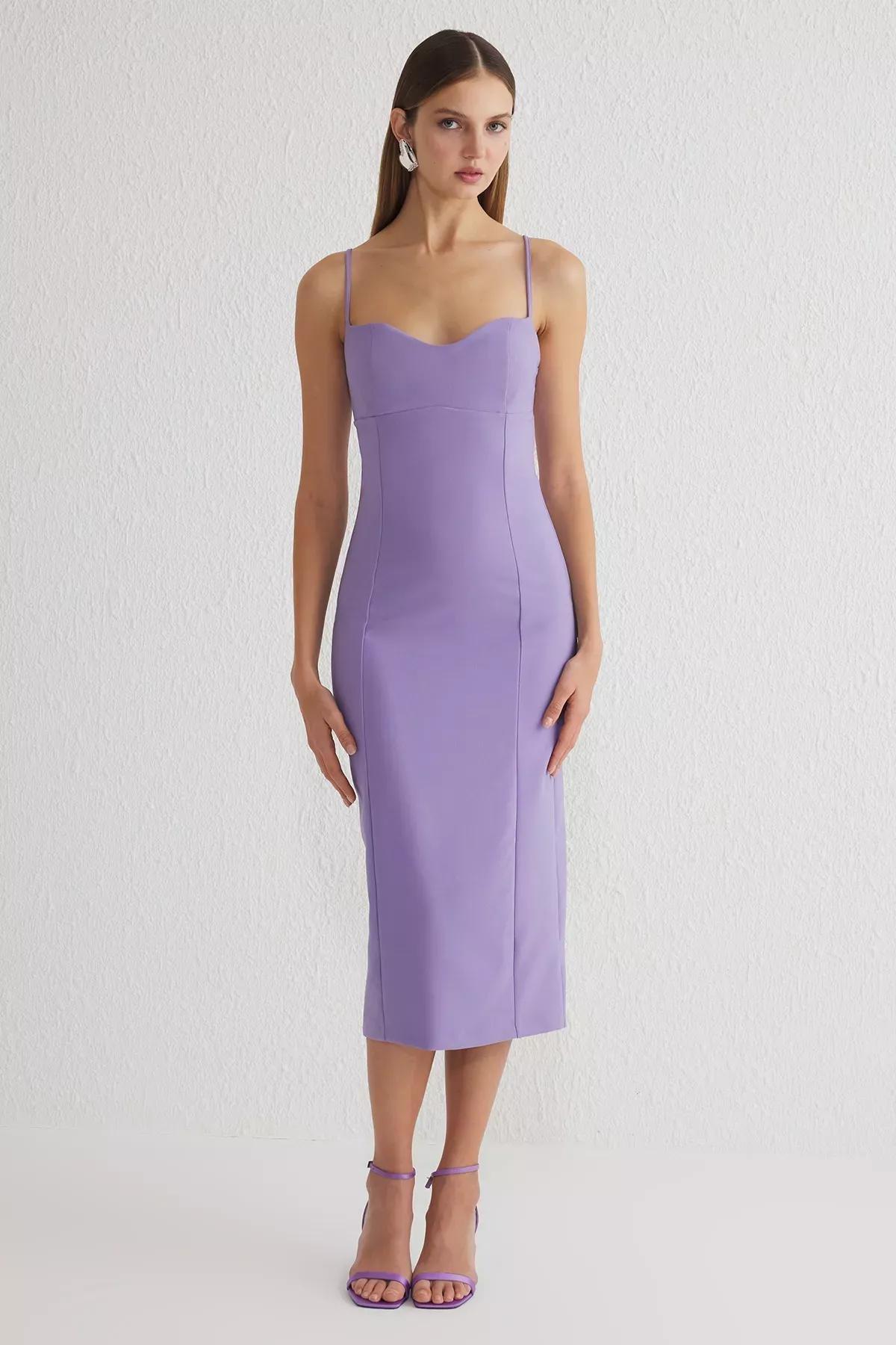 Purple Body-Fitting Midi Chic Dress, , large image number 0