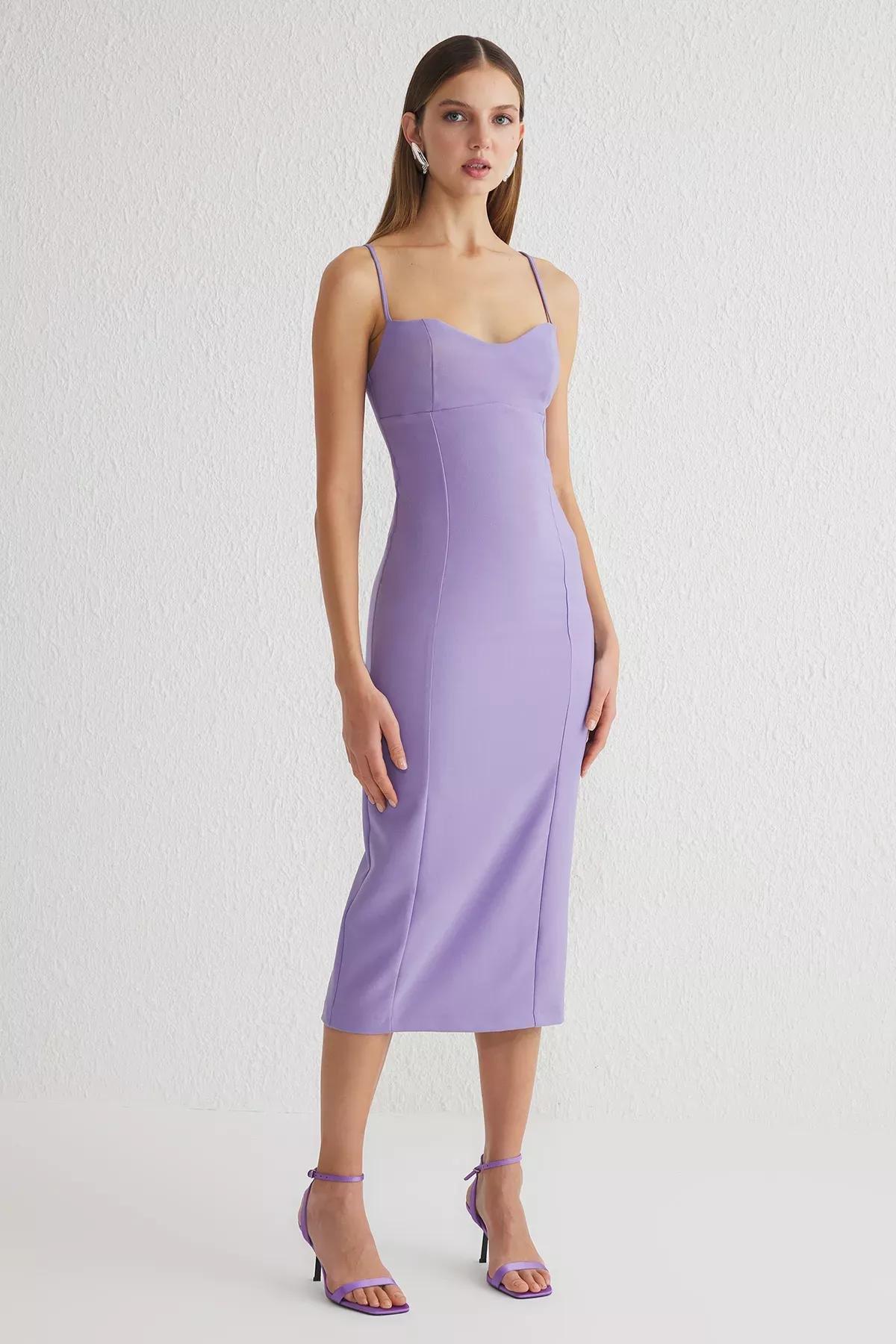 Purple Body-Fitting Midi Chic Dress, , large image number 1