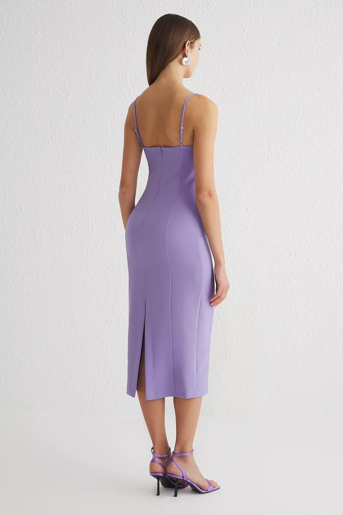 Purple Body-Fitting Midi Chic Dress, , large image number 4