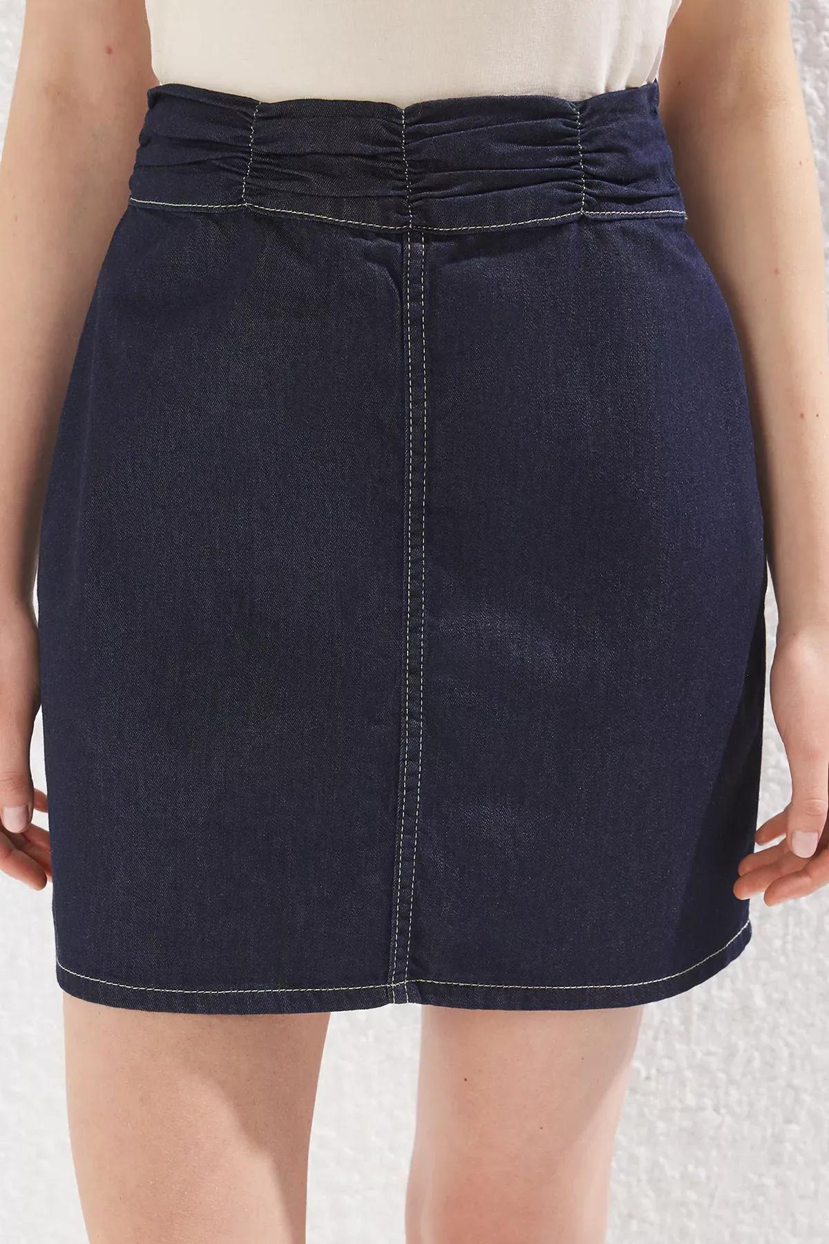 Blue Pleated Denim Mini Skirt, , large image number 3