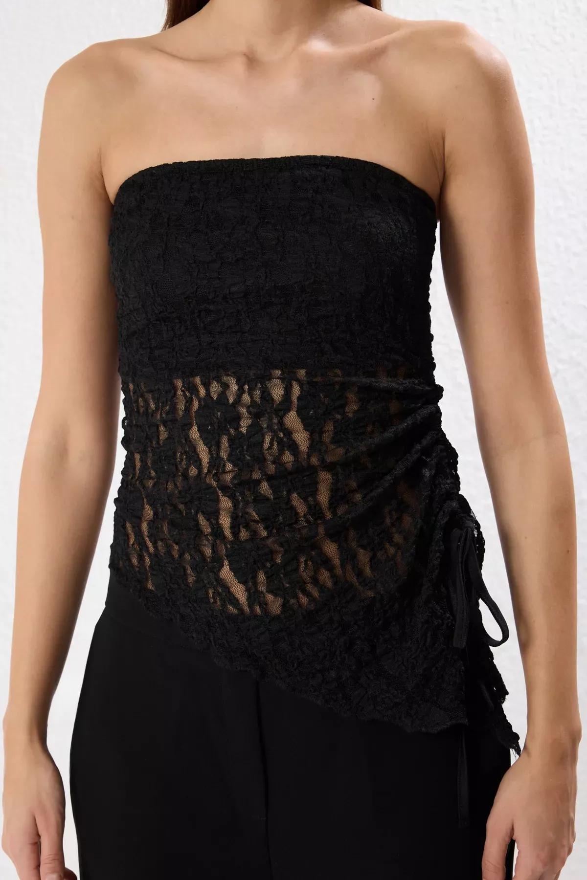 Black Strapless Lace Knitted Chic Blouse, , large image number 2