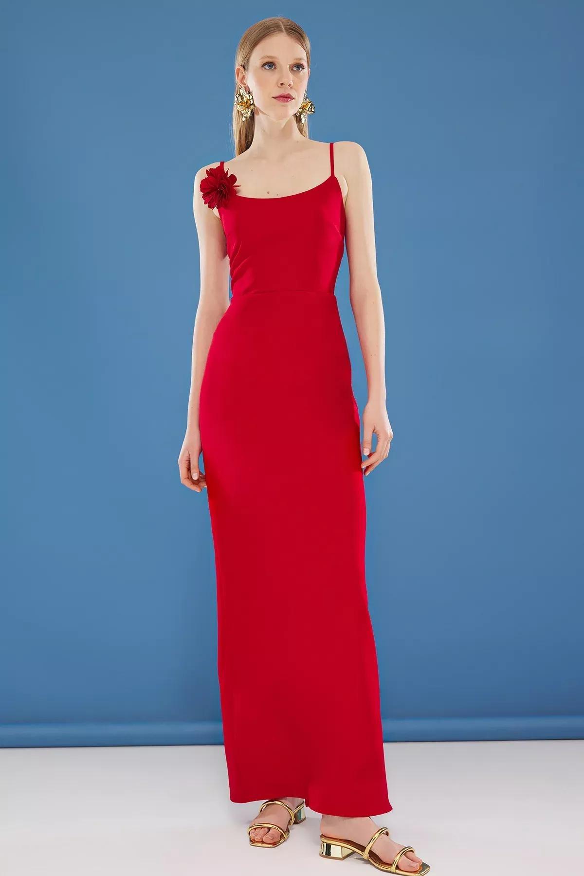 Red Floral Applique Occasionwear Dress, Red, large image number 0