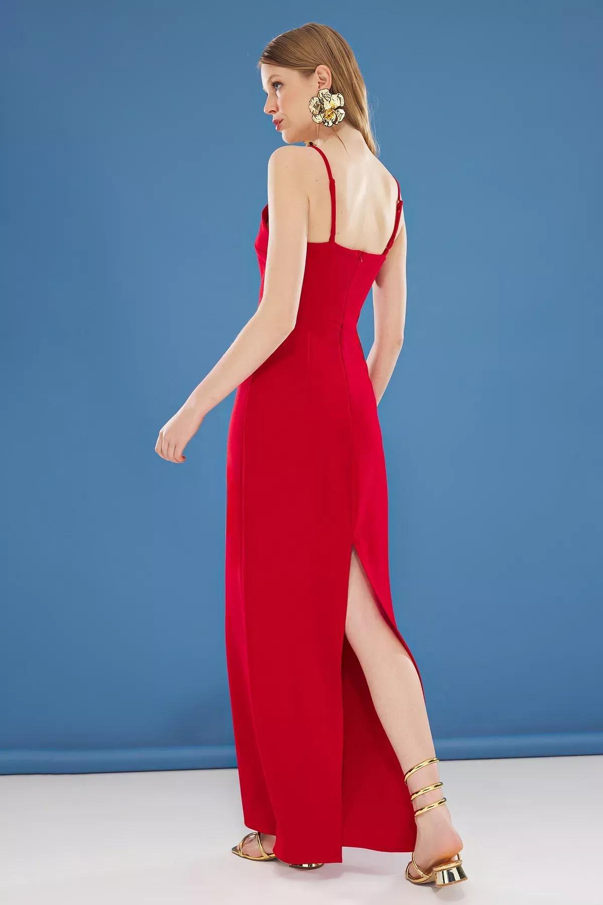 Red Floral Applique Occasionwear Dress, Red, large image number 2