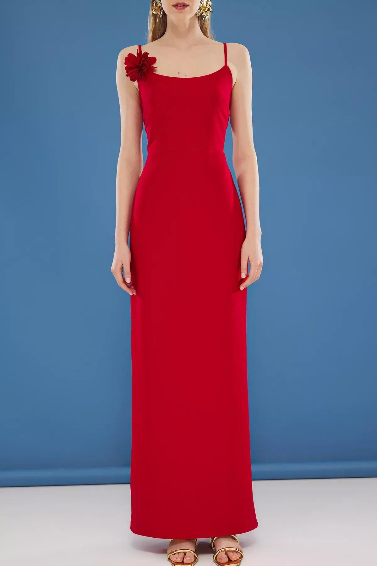 Red Floral Applique Occasionwear Dress, Red, large image number 4