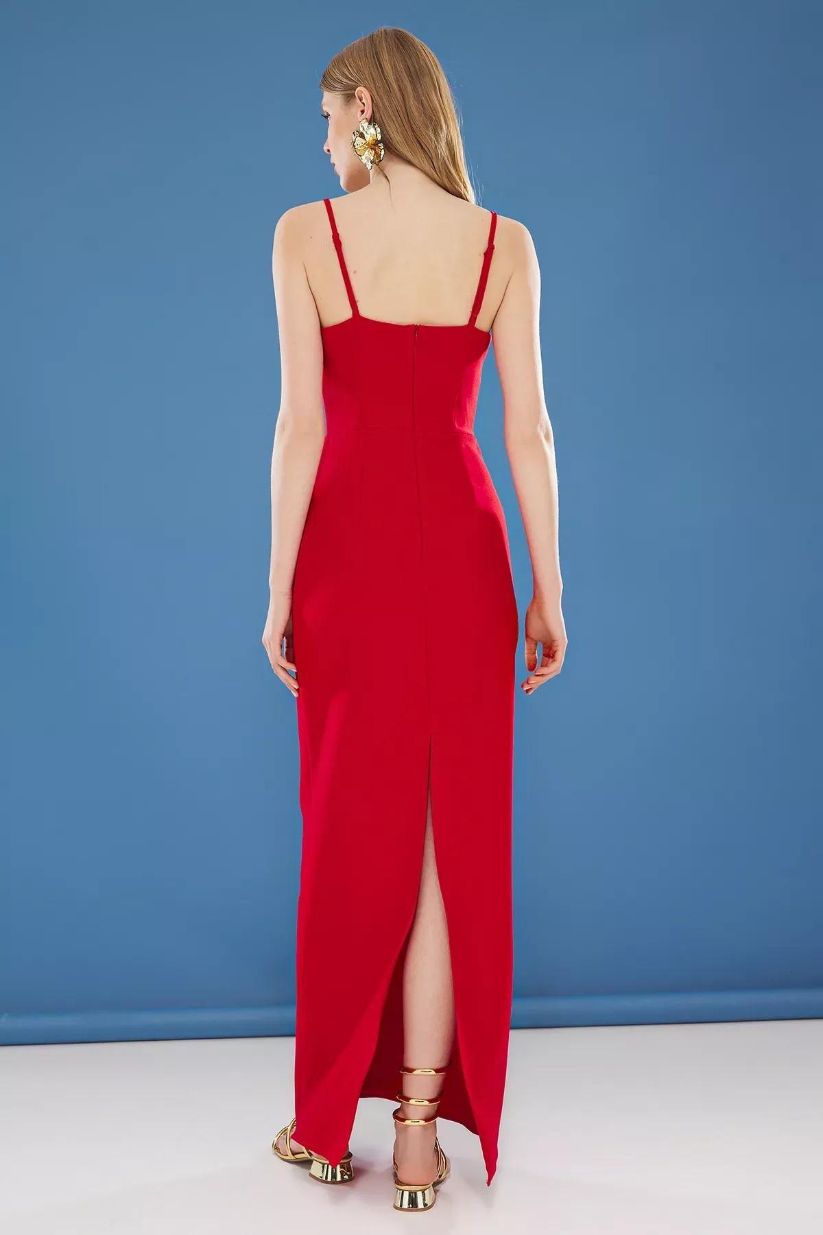 Red Floral Applique Occasionwear Dress, Red, large image number 5