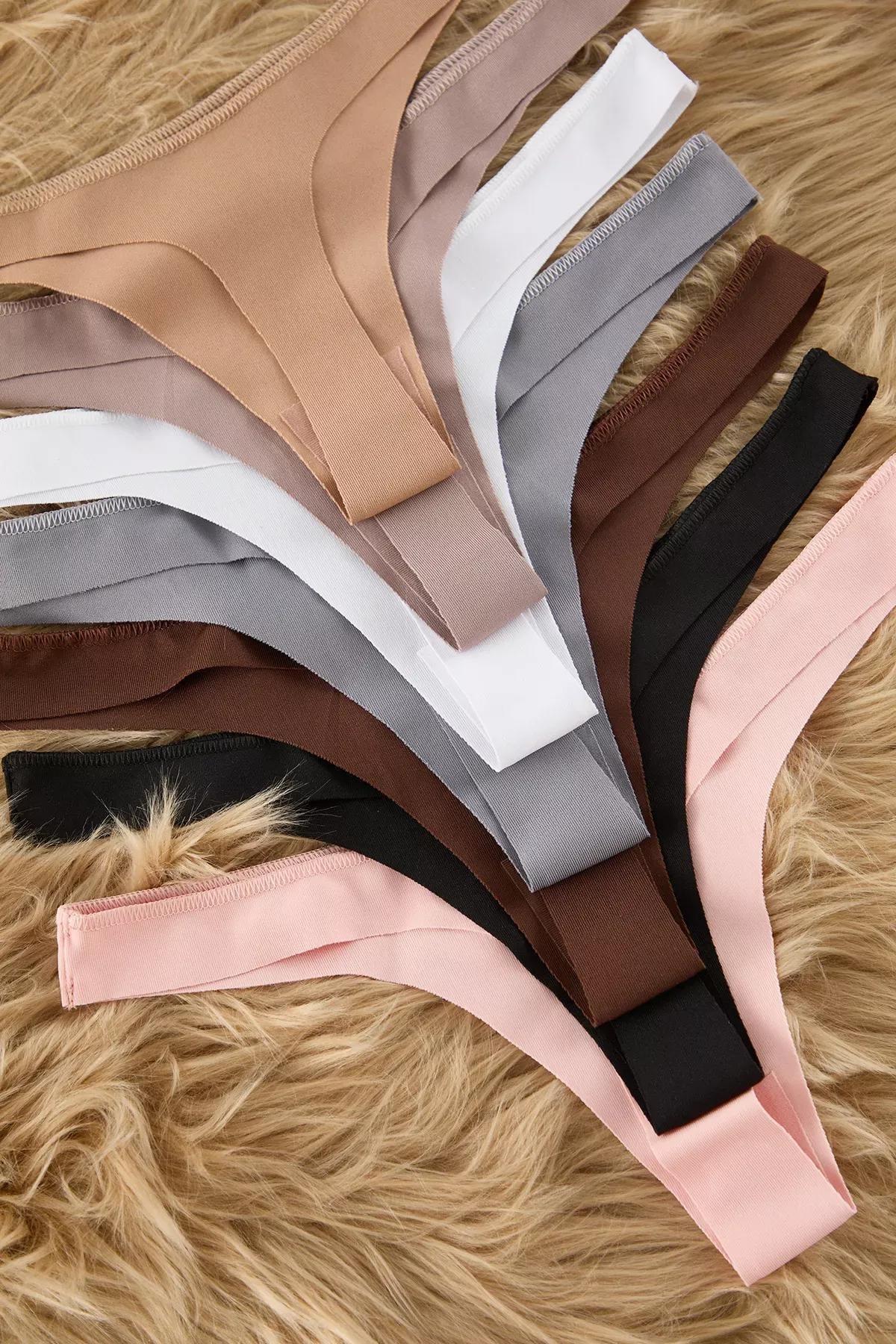 Black-Multicolour Thong Panties, Set of 7, Black-Multicolor, medium