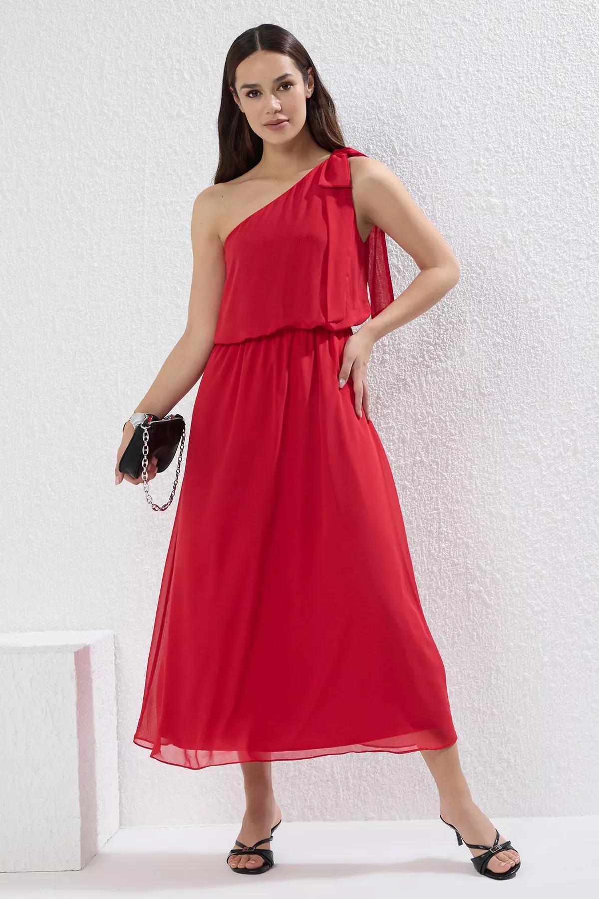 Red Plain Opening At Waist Maxi Dress, , large image number 0