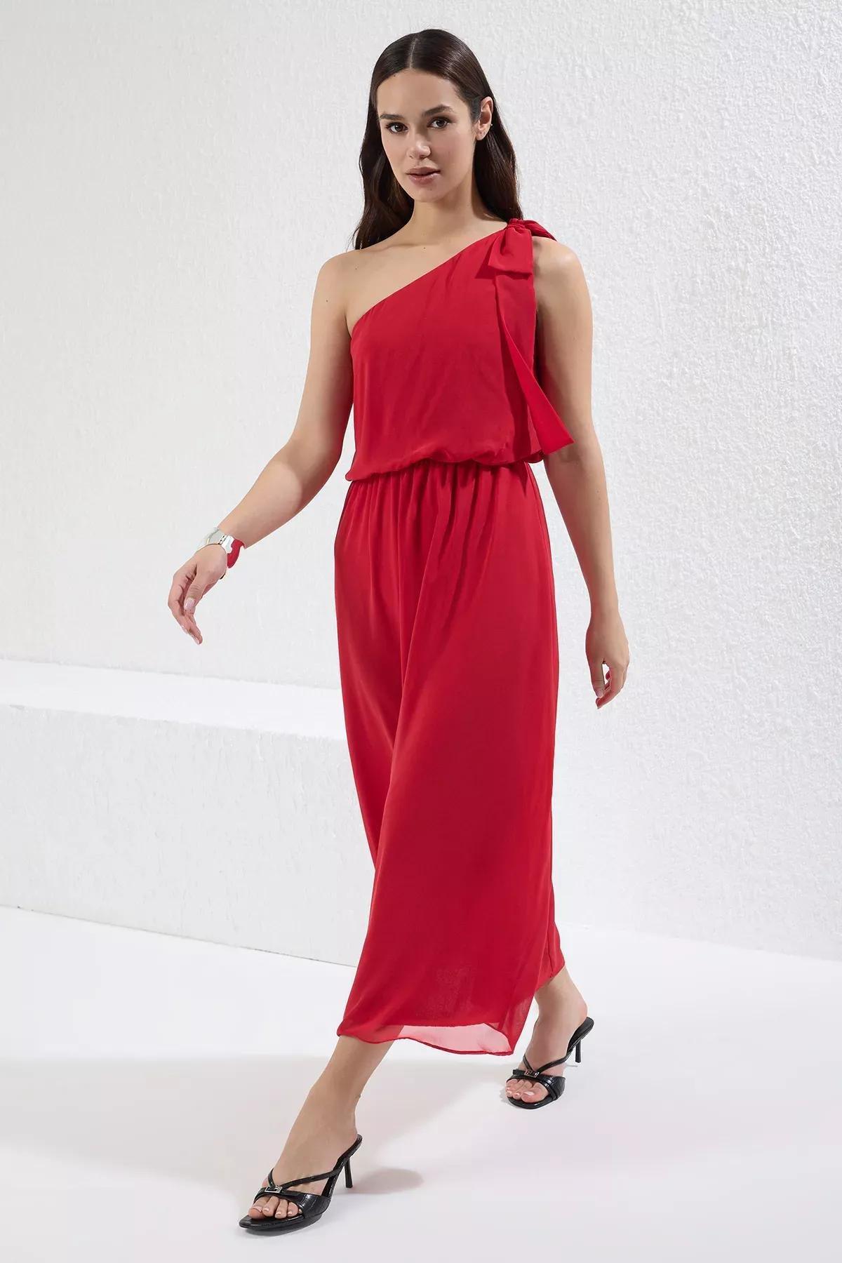 Red Plain Opening At Waist Maxi Dress, , large image number 1