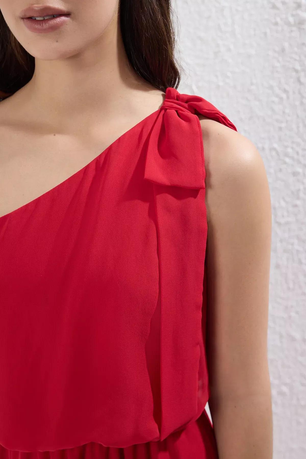 Red Plain Opening At Waist Maxi Dress, , large image number 2
