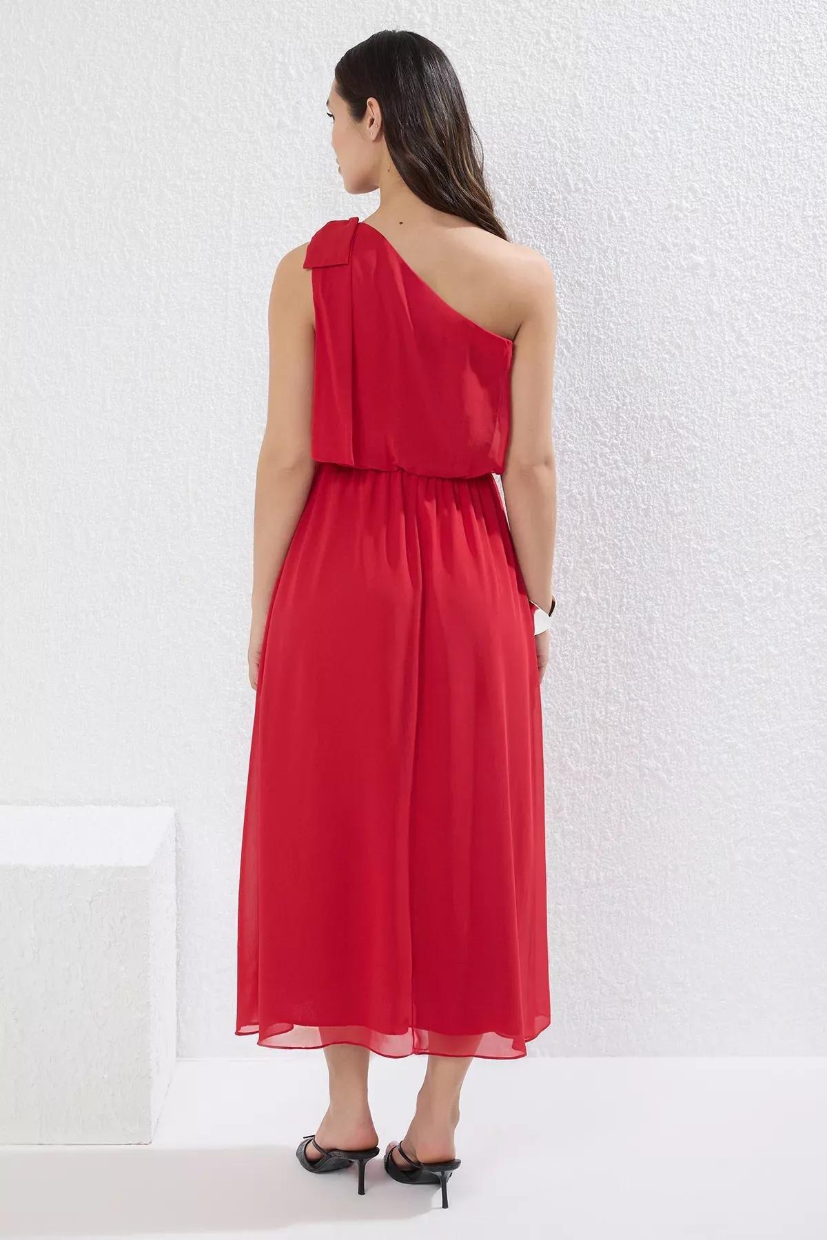 Red Plain Opening At Waist Maxi Dress, , large image number 3