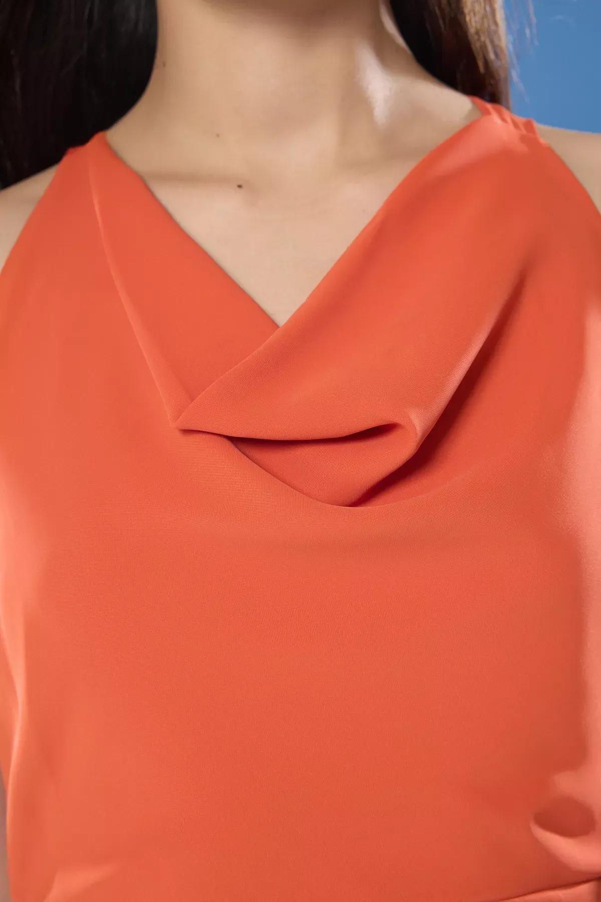 Beige A-Line Accessory Detailed Midi Dress, Cinnamon, large image number 2