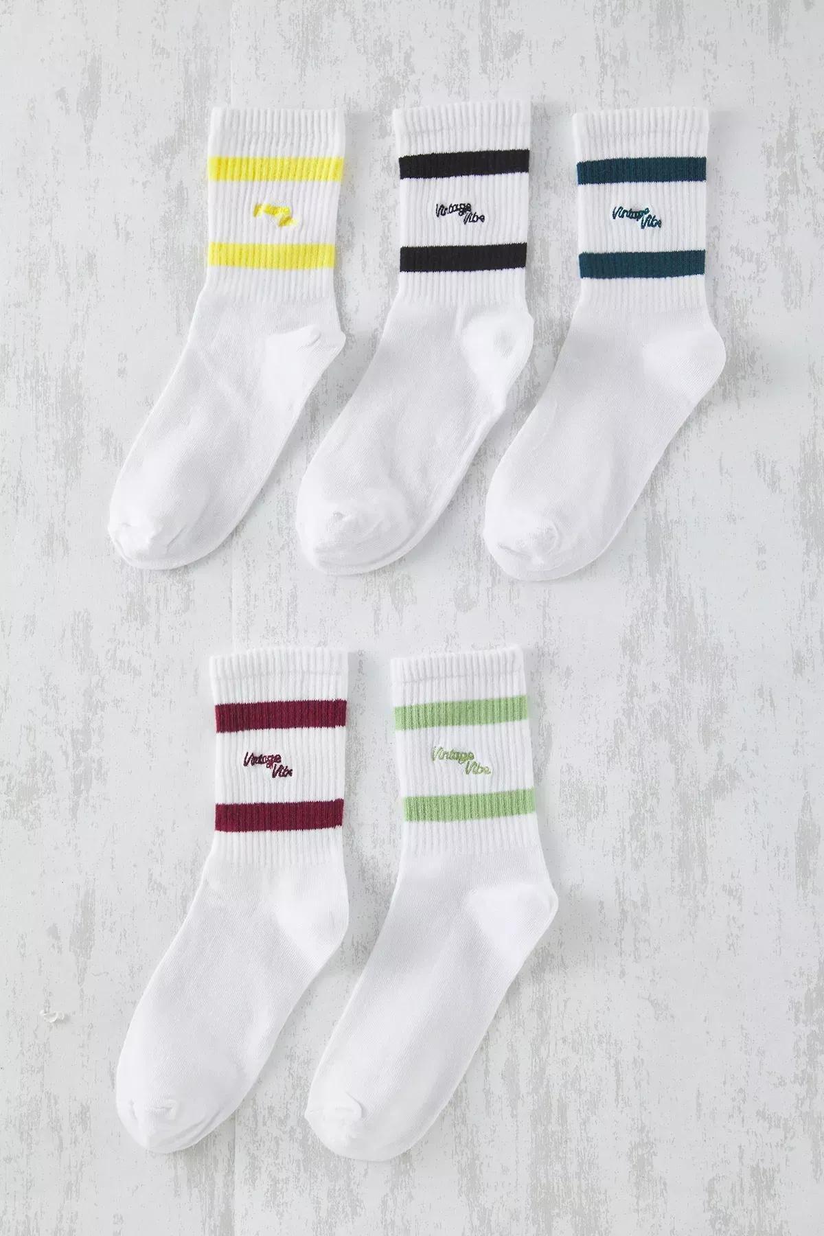 Beige Unisex Tennis-Medium Socks, set of 5, Very colorful, large image number 1