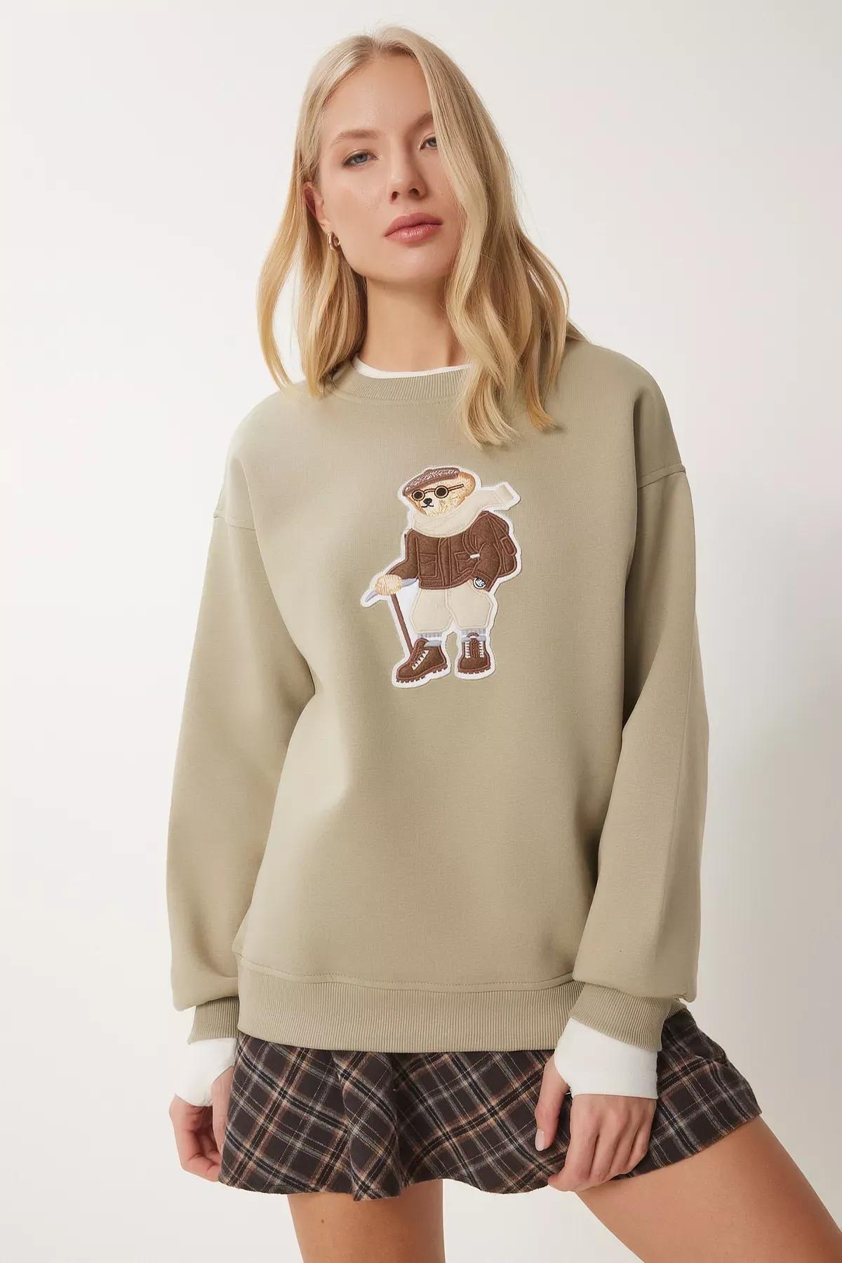 Green Teddy Bear Embroidered Sweatshirt, C101_1554, large image number 0