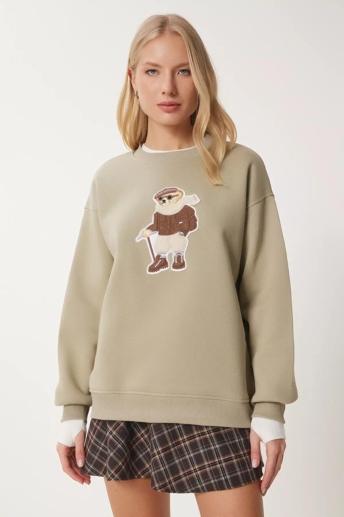 Green Teddy Bear Embroidered Sweatshirt, C101_1554, large image number 1