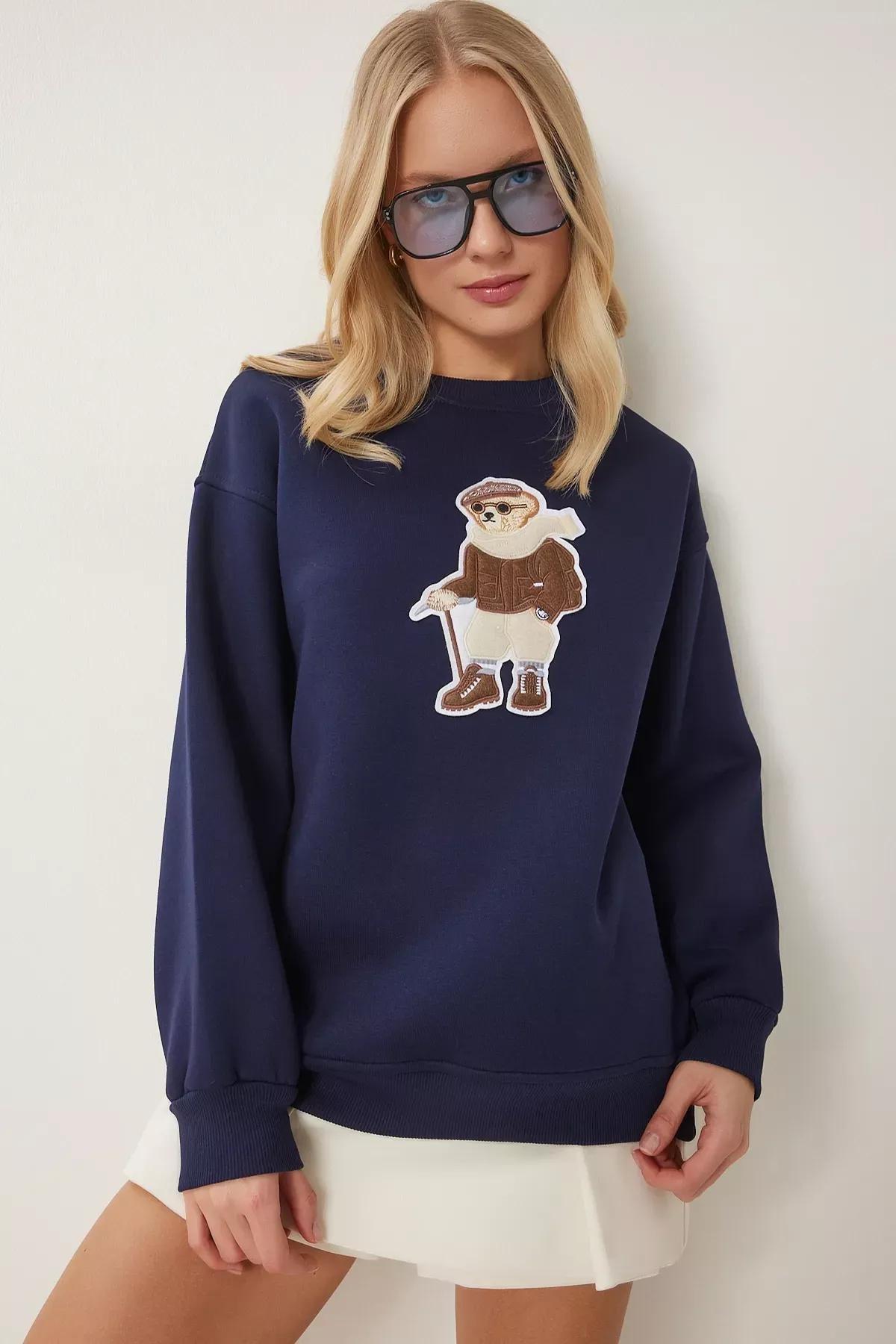 Navy Teddy Bear Emblem Sweatshirt, , large image number 0