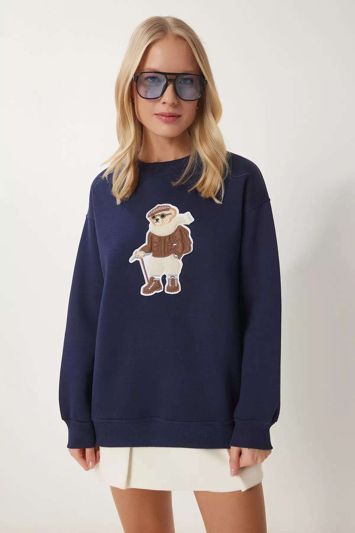 Navy Teddy Bear Emblem Sweatshirt, , large image number 1