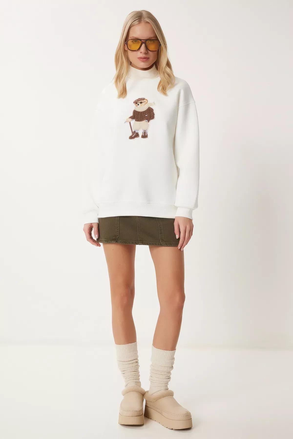 Off White Teddy Bear Embroidered Knit Sweatshirt, , large image number 0