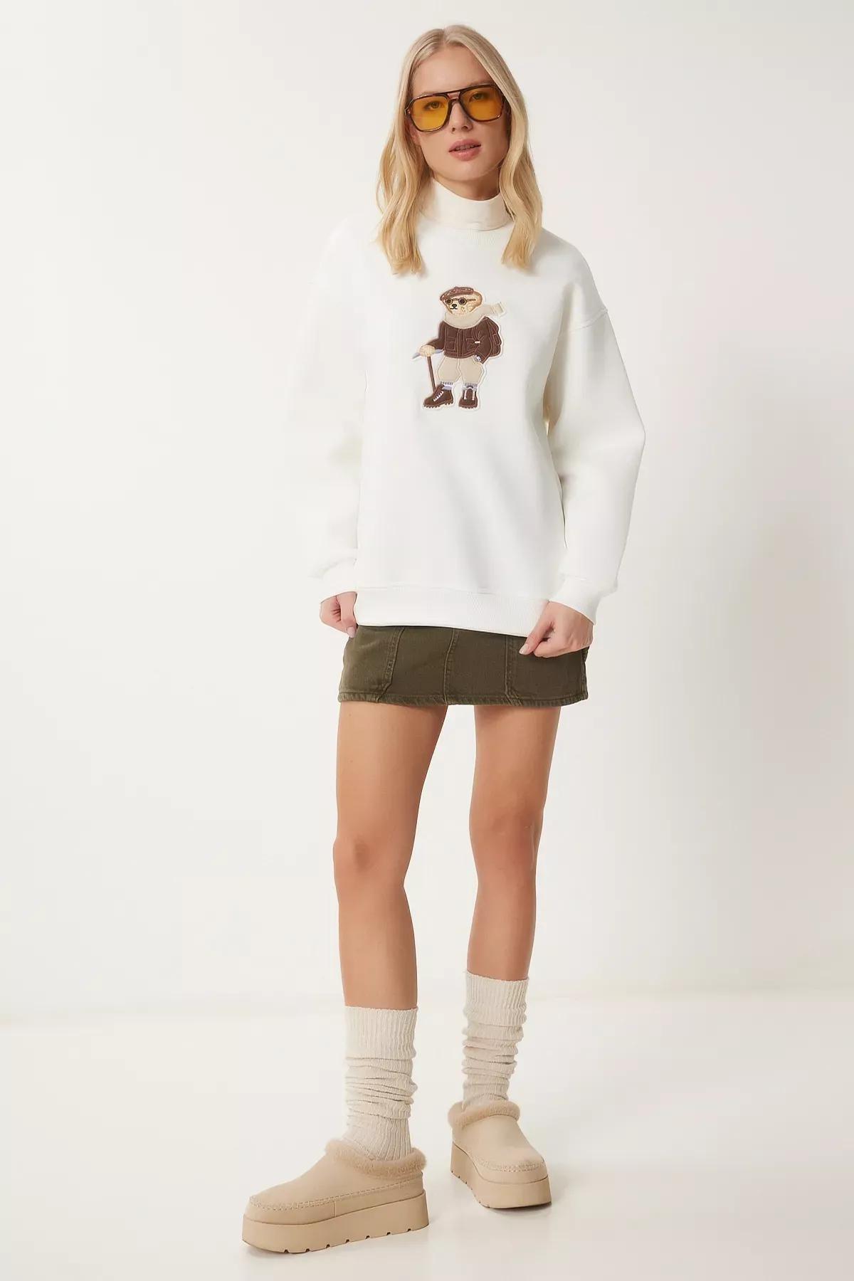 Off White Teddy Bear Embroidered Knit Sweatshirt, , large image number 1