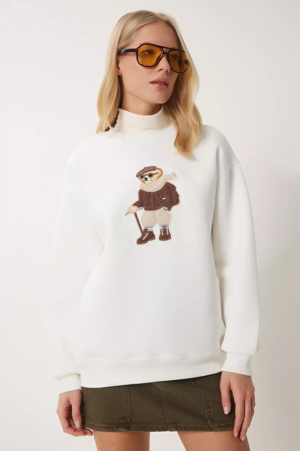 Off White Teddy Bear Embroidered Knit Sweatshirt, , large image number 3