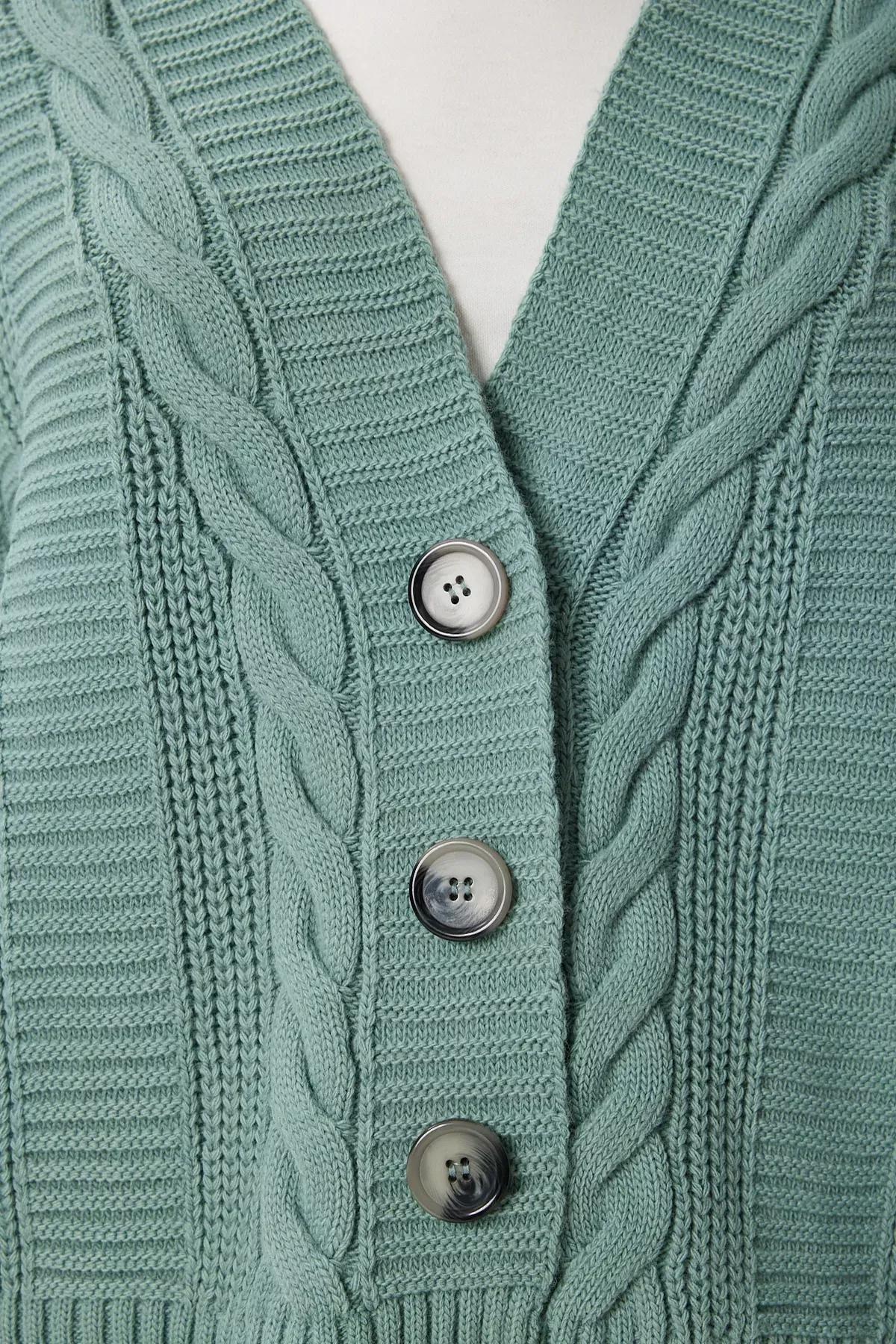 Green Braided Balloon Sleeve Cardigan, C101_5202, large image number 3