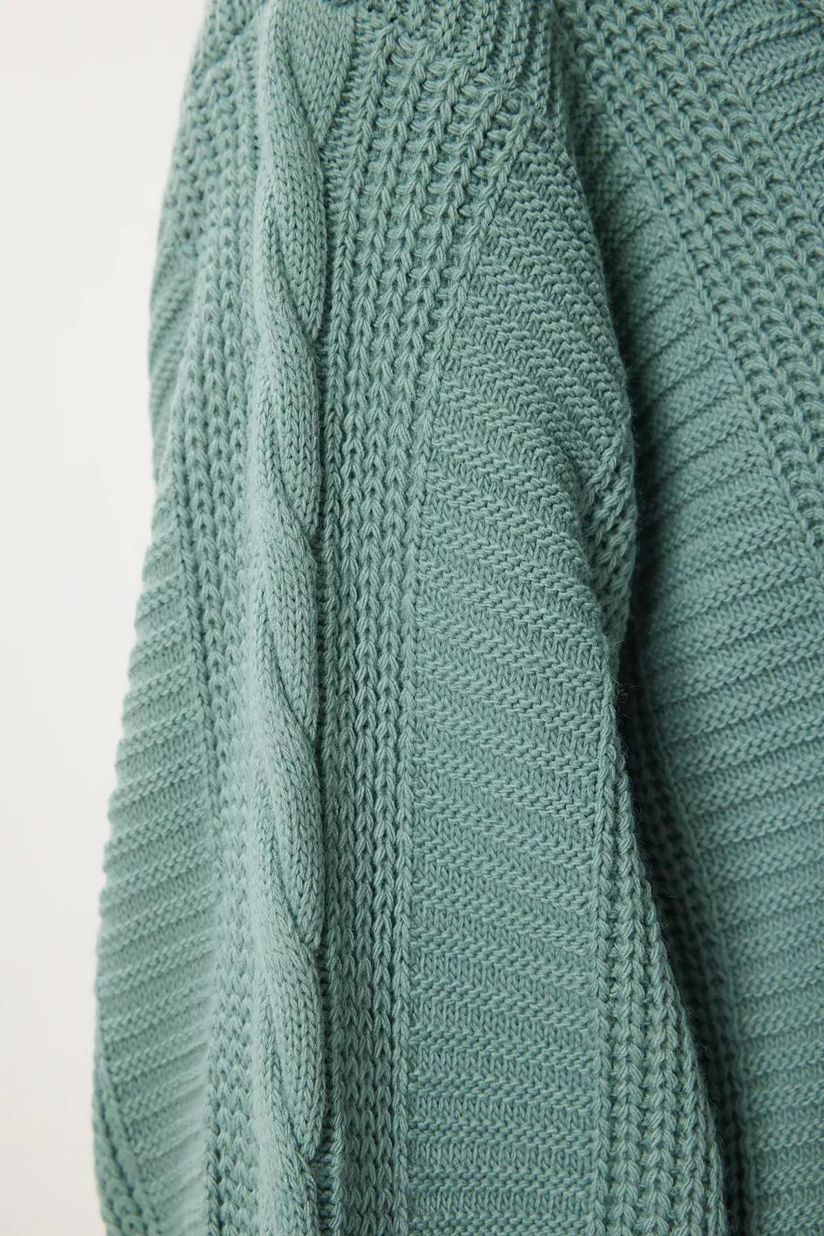 Green Braided Balloon Sleeve Cardigan, C101_5202, large image number 4