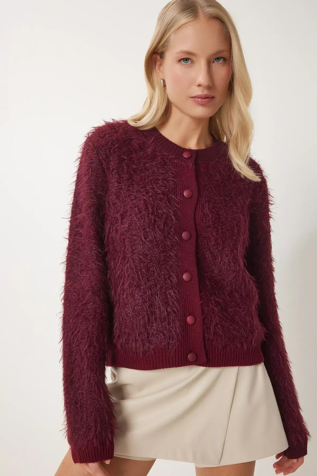 Burgundy Bearded Knitted Cardigan, C101_7277, large image number 0