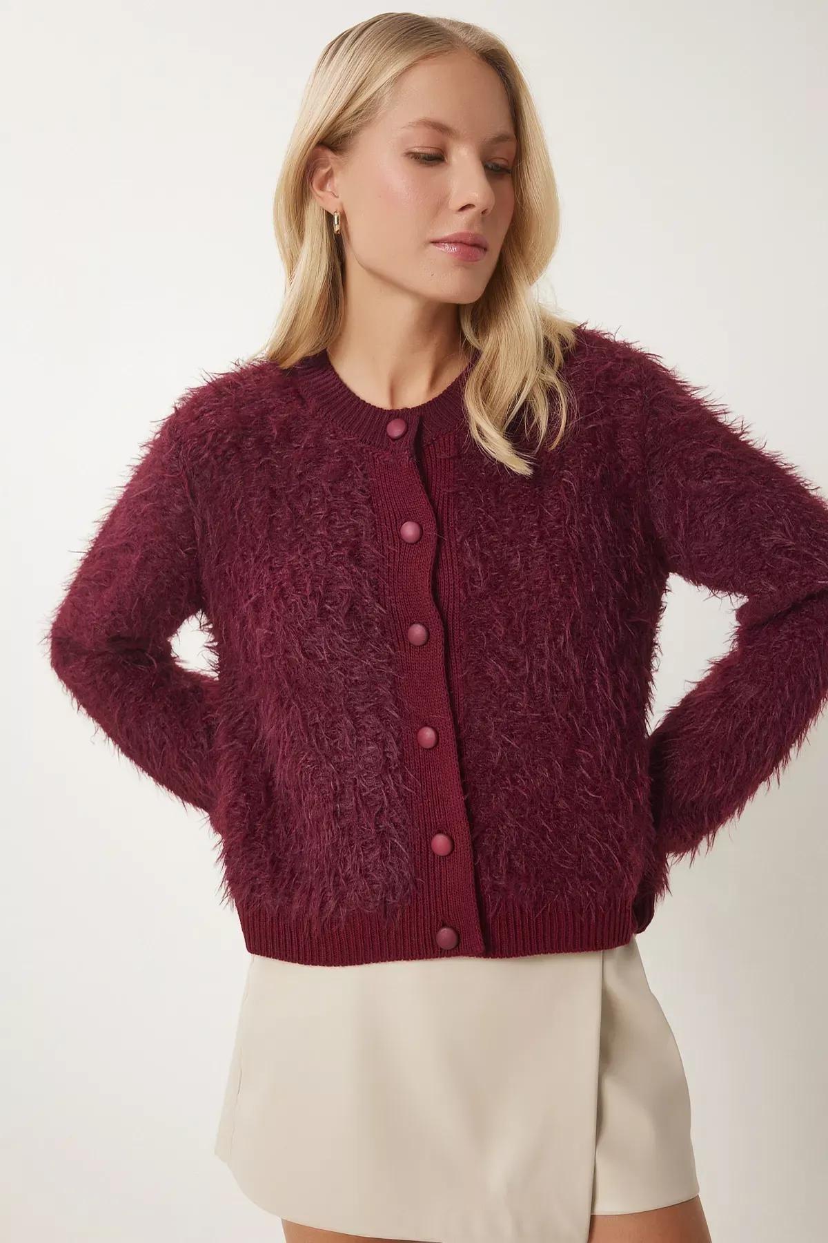 Burgundy Bearded Knitted Cardigan, C101_7277, large image number 1