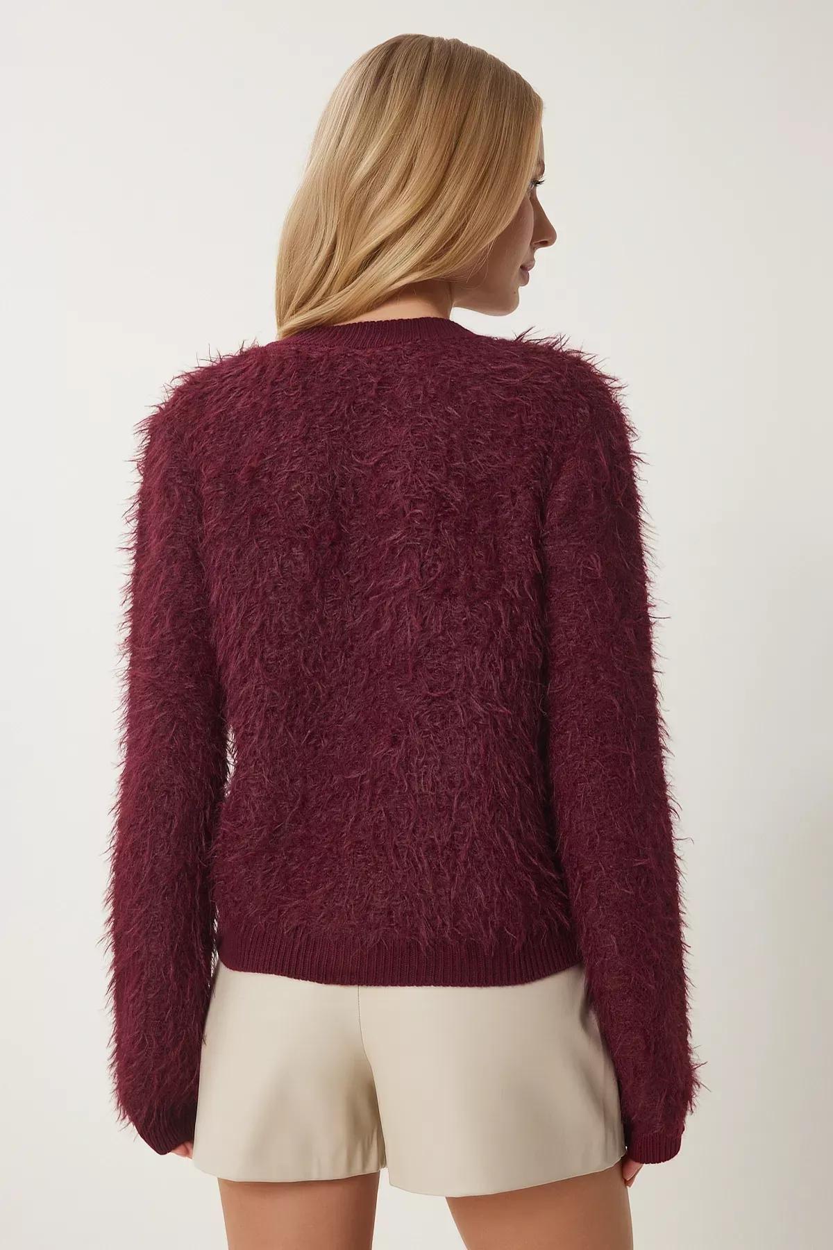 Burgundy Bearded Knitted Cardigan, C101_7277, large image number 4
