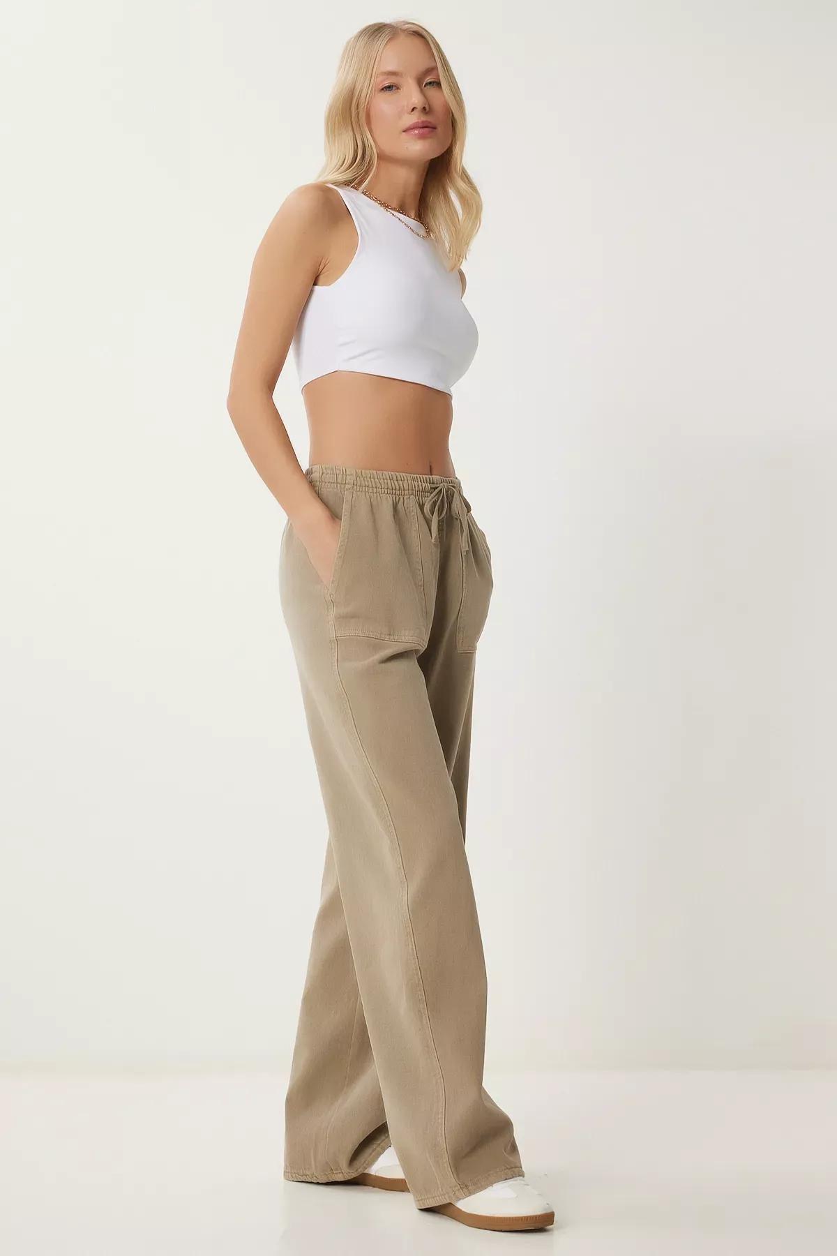Green Faded Wide Leg Denim Palazzo, , large image number 1