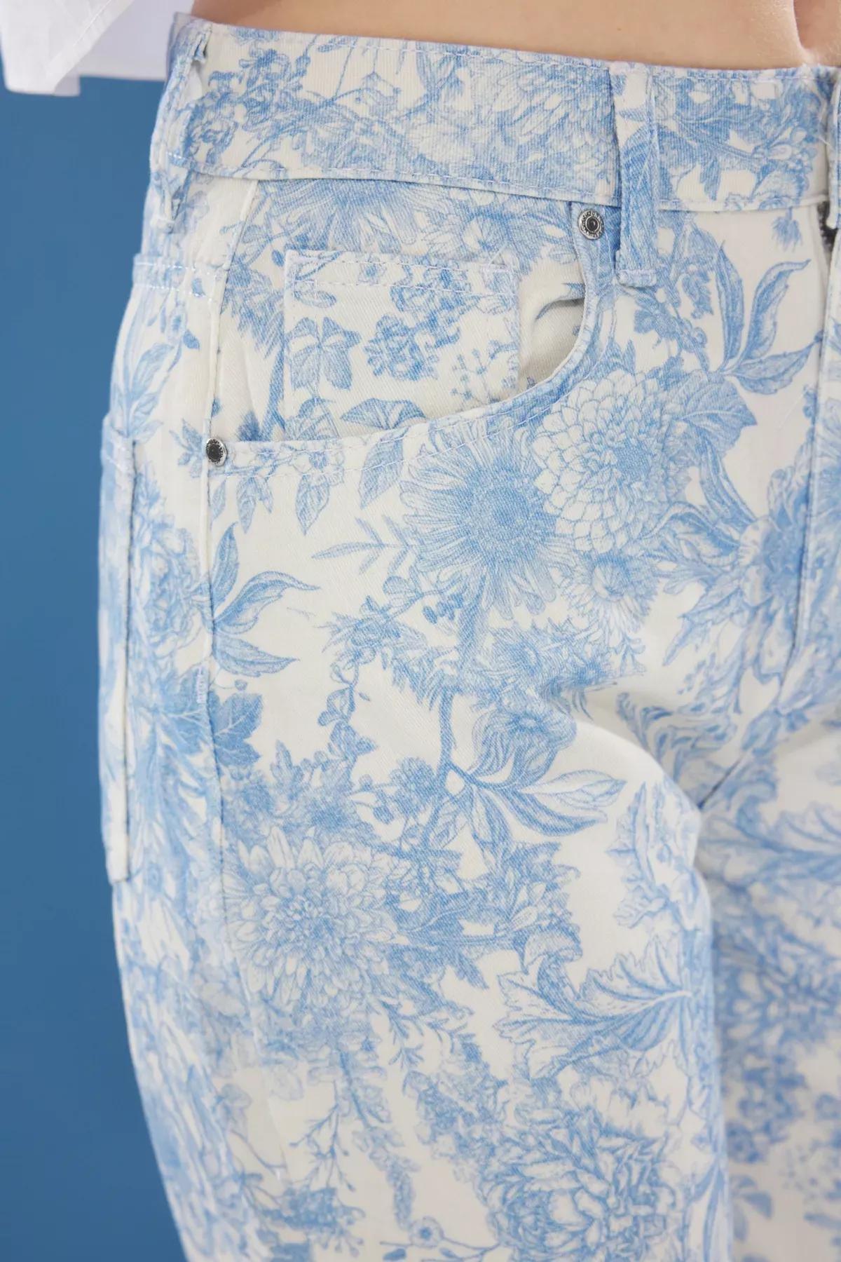 Blue Floral Wide Leg Jeans, , large image number 3