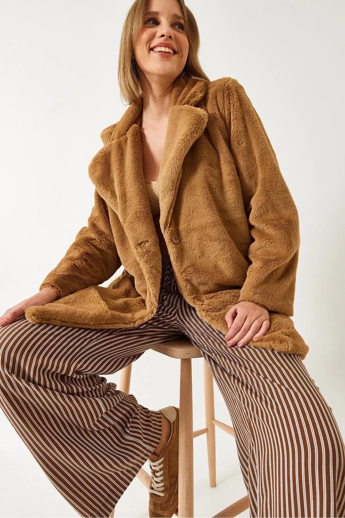 Brown Fur Coat, CAMEL, large image number 2