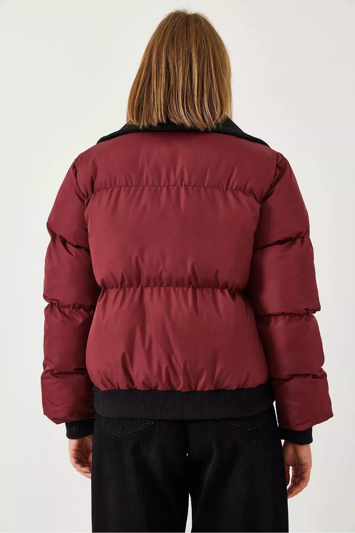 Red Camisole Collar Puffer Jacket, Burgundy, large image number 5