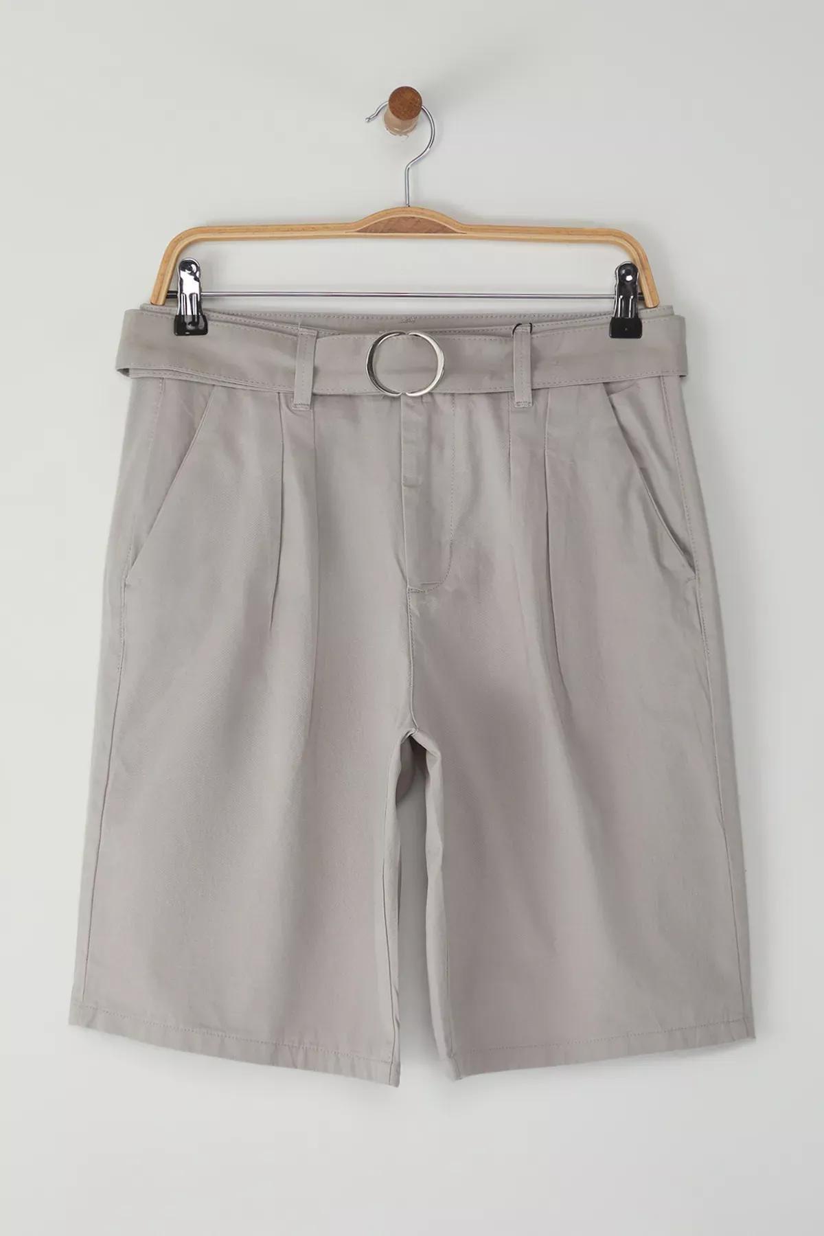 Beige Oversize Gabardine Shorts, , large image number 0